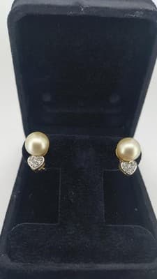 Pearl Gold-Diamond & Stone Earrings 6 Diamonds .18 Carat T.W. 14K Ye (GJE003757) - Thumbnail 11