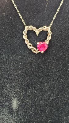 Ruby Diamond & Stone Necklace .03 CT. 10K White Gold 1.26g (GJE003761) - Thumbnail 3