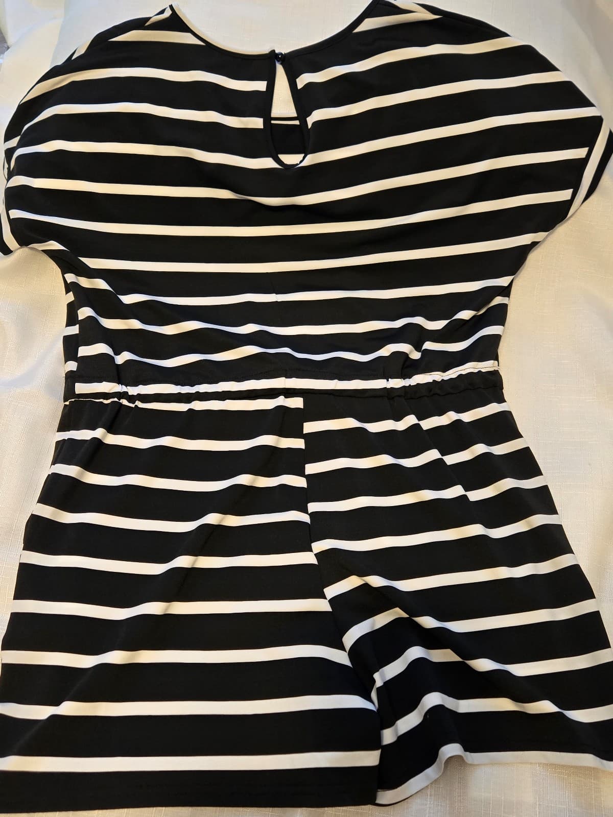 Black and White Striped Short Sleeve Romper Size M, Item #1034 - Thumbnail 2