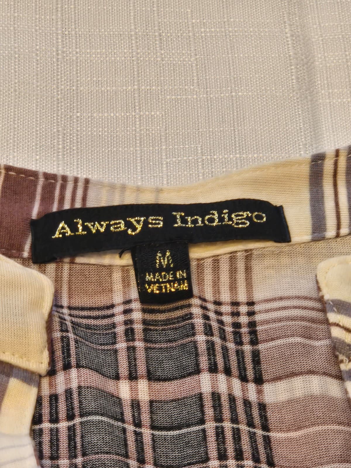 Always Indigo Plaid Button-Up Shirt Size M, Item #1024 - Thumbnail 4