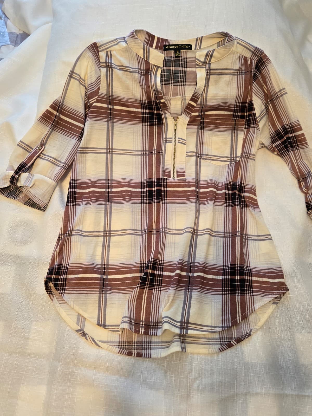 Always Indigo Plaid Button-Up Shirt Size M, Item #1024 - Thumbnail 3