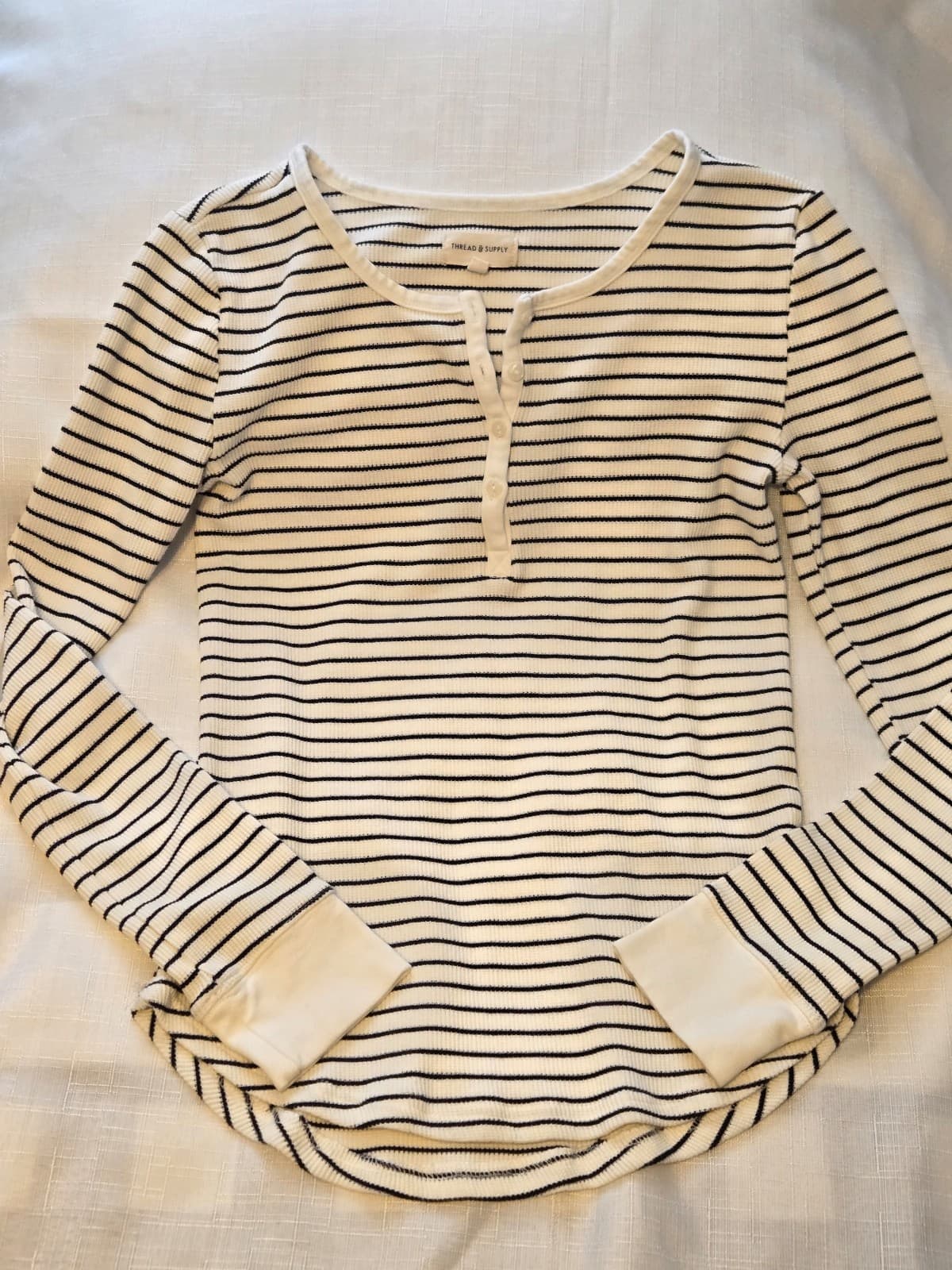 Thread & Supply Striped Long Sleeve Henley Shirt Size M, Item #1028 - Thumbnail 3