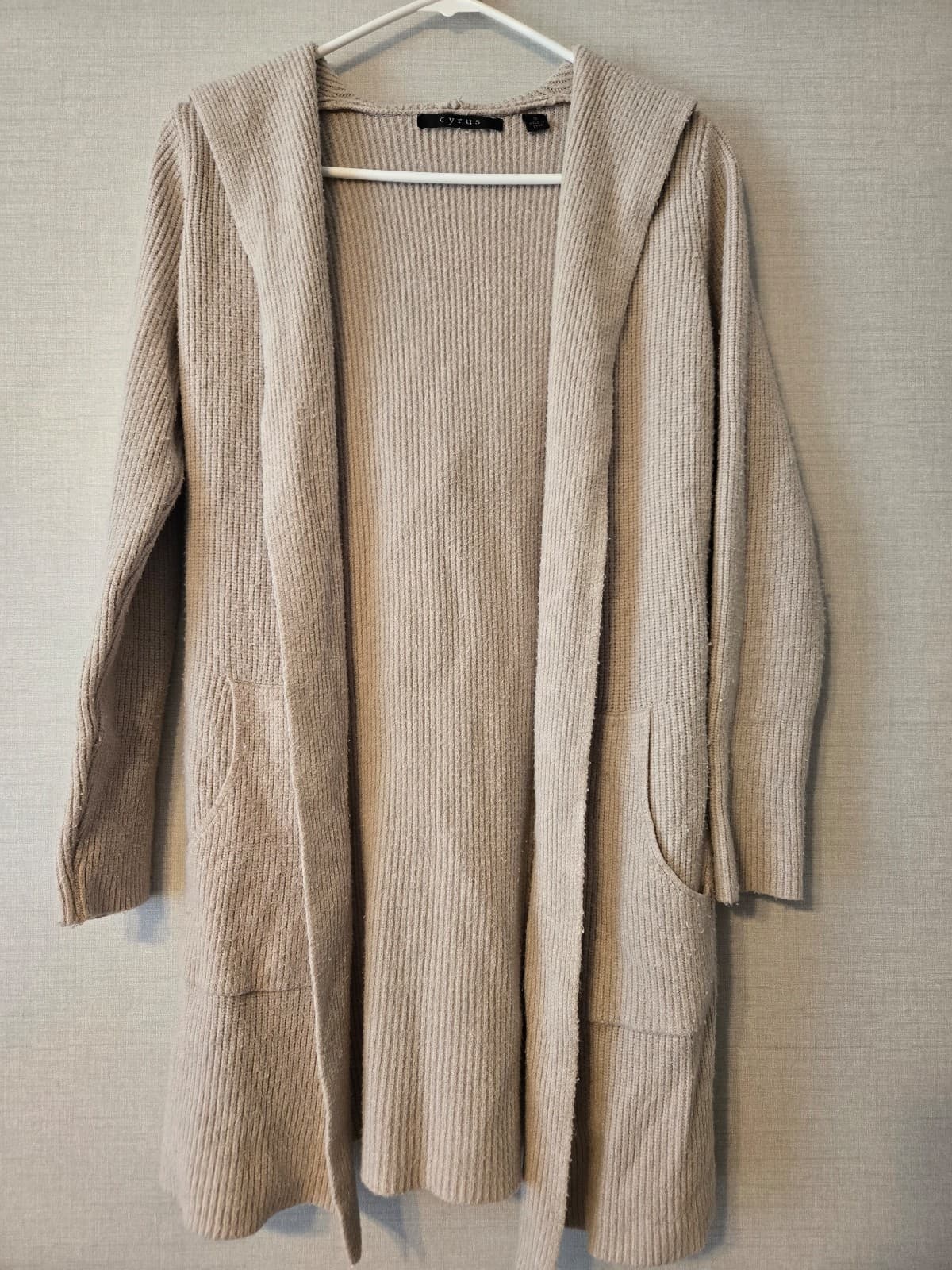Cyrus Beige Hooded Cardigan Sweater Size S Item #1011 - Thumbnail 2