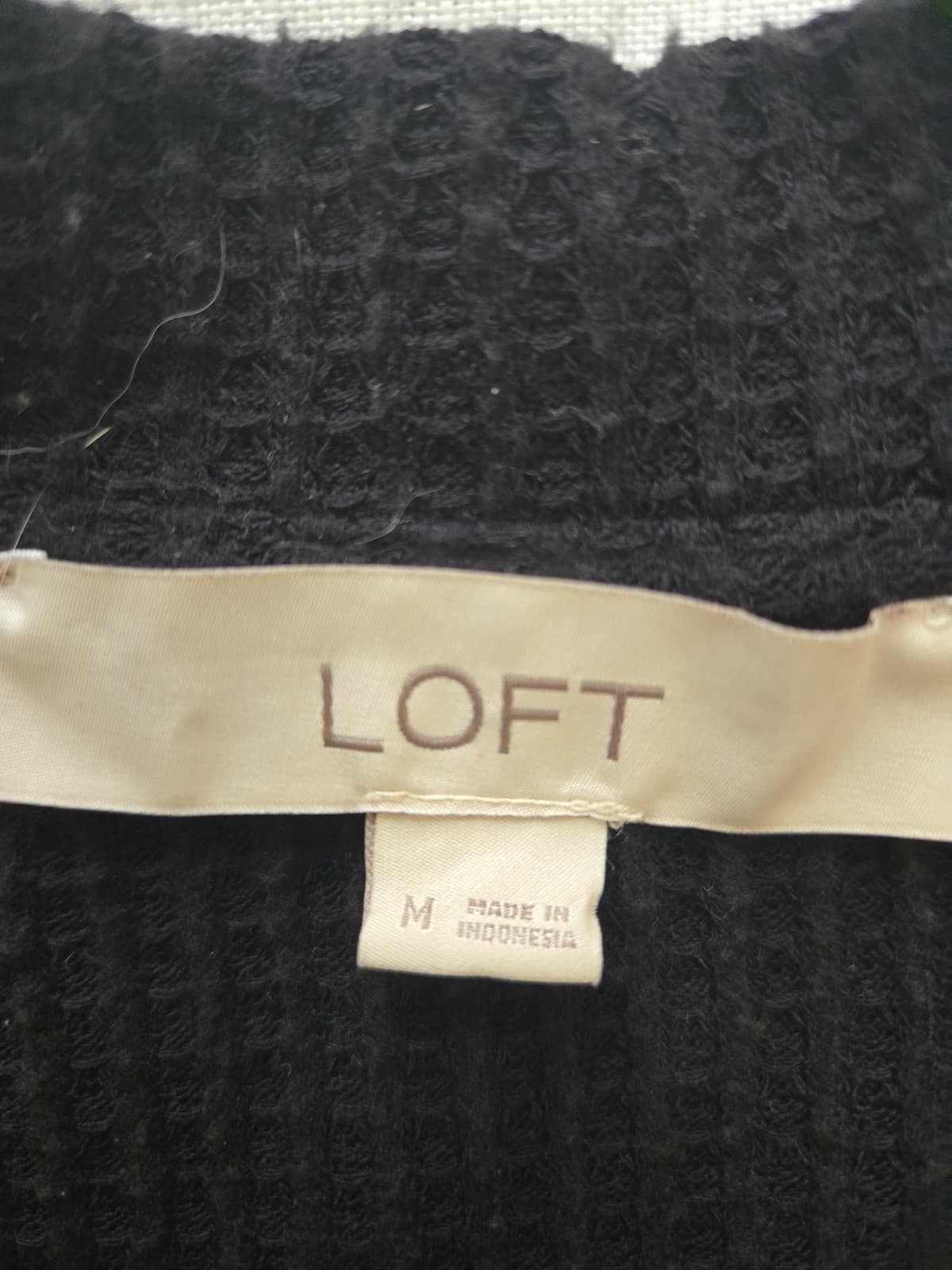 LOFT Black Waffle Knit Long Sleeve Top with Button Detail Size M. Item #1010 - Thumbnail 4