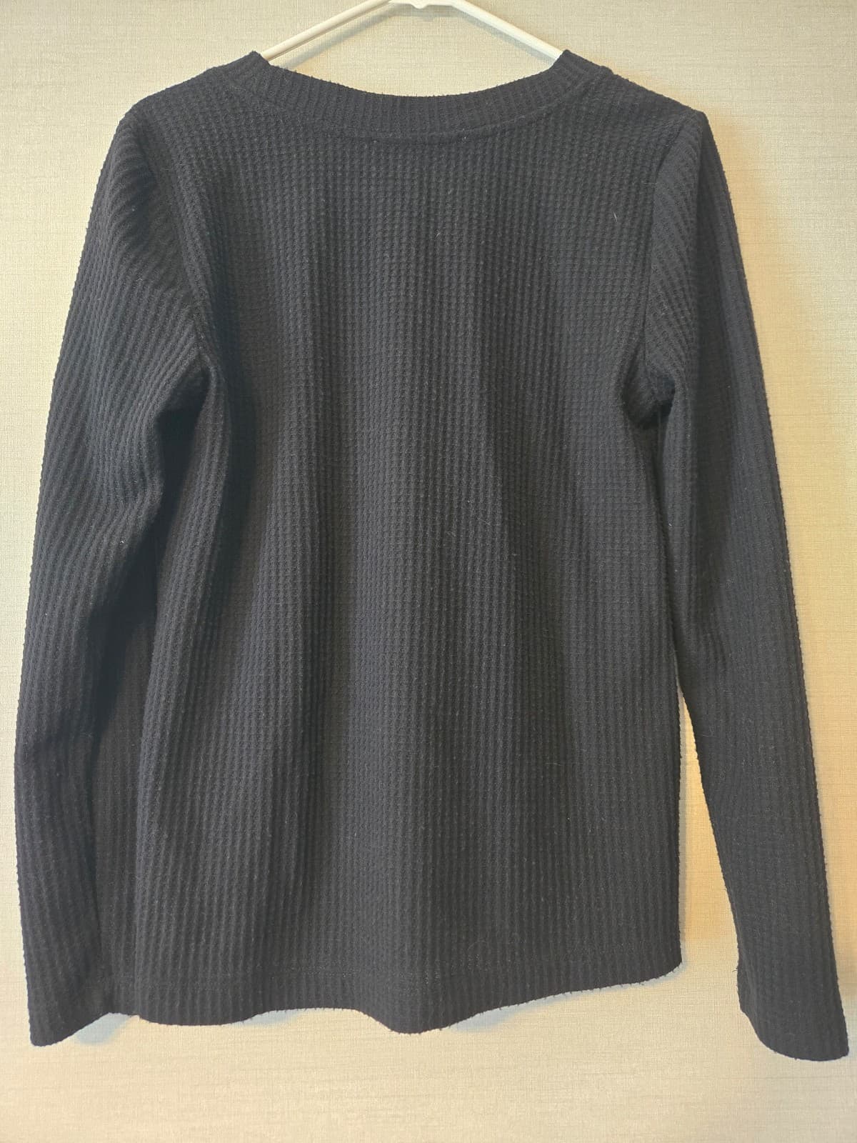 LOFT Black Waffle Knit Long Sleeve Top with Button Detail Size M. Item #1010 - Thumbnail 3