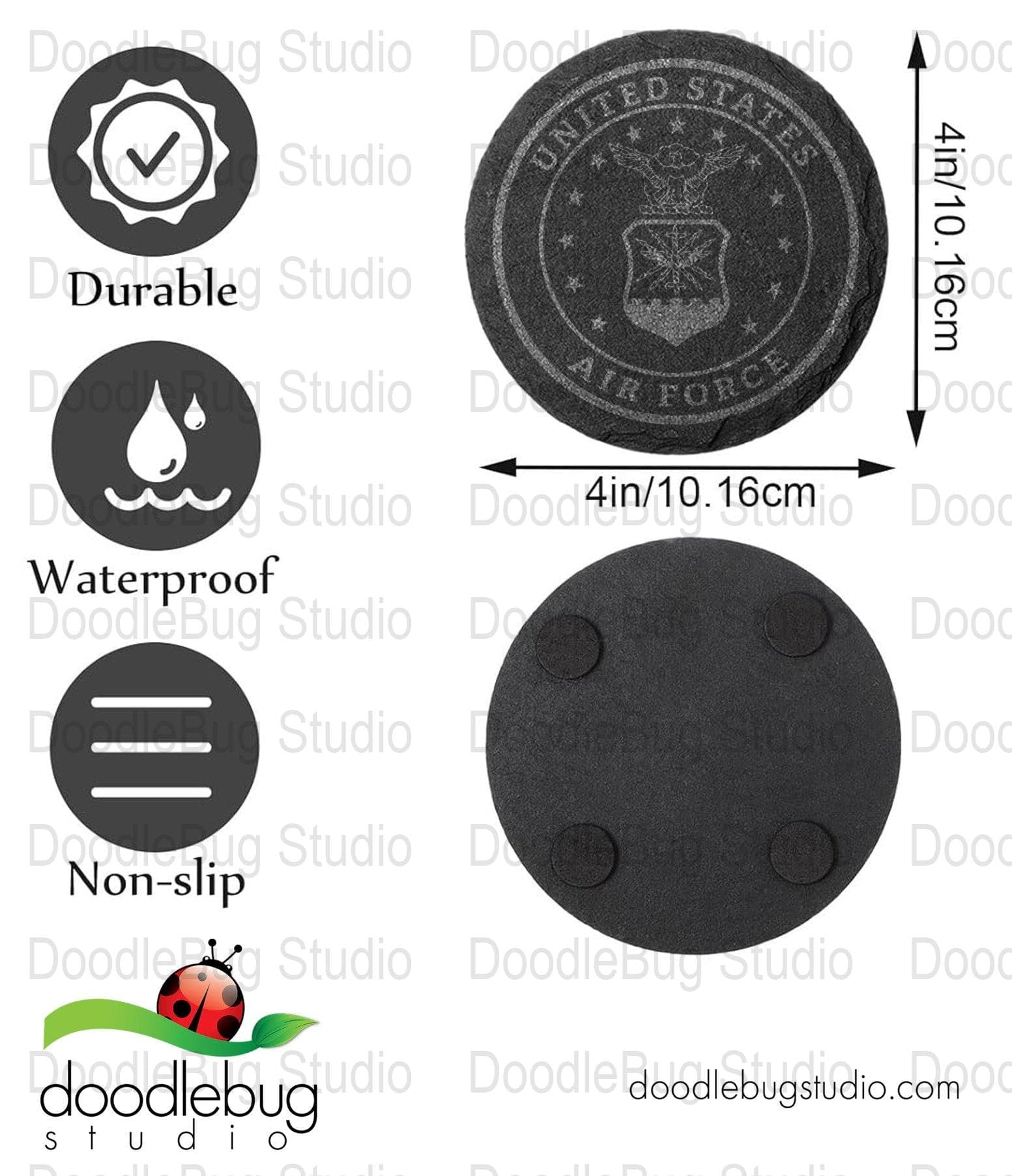 Unique Air Force Emblem Slate Coaster, Patriotic Drinkware Accessory, Military Gift, Stone Coaster, Valentine's Gift, Home Bar Decor - Thumbnail 6