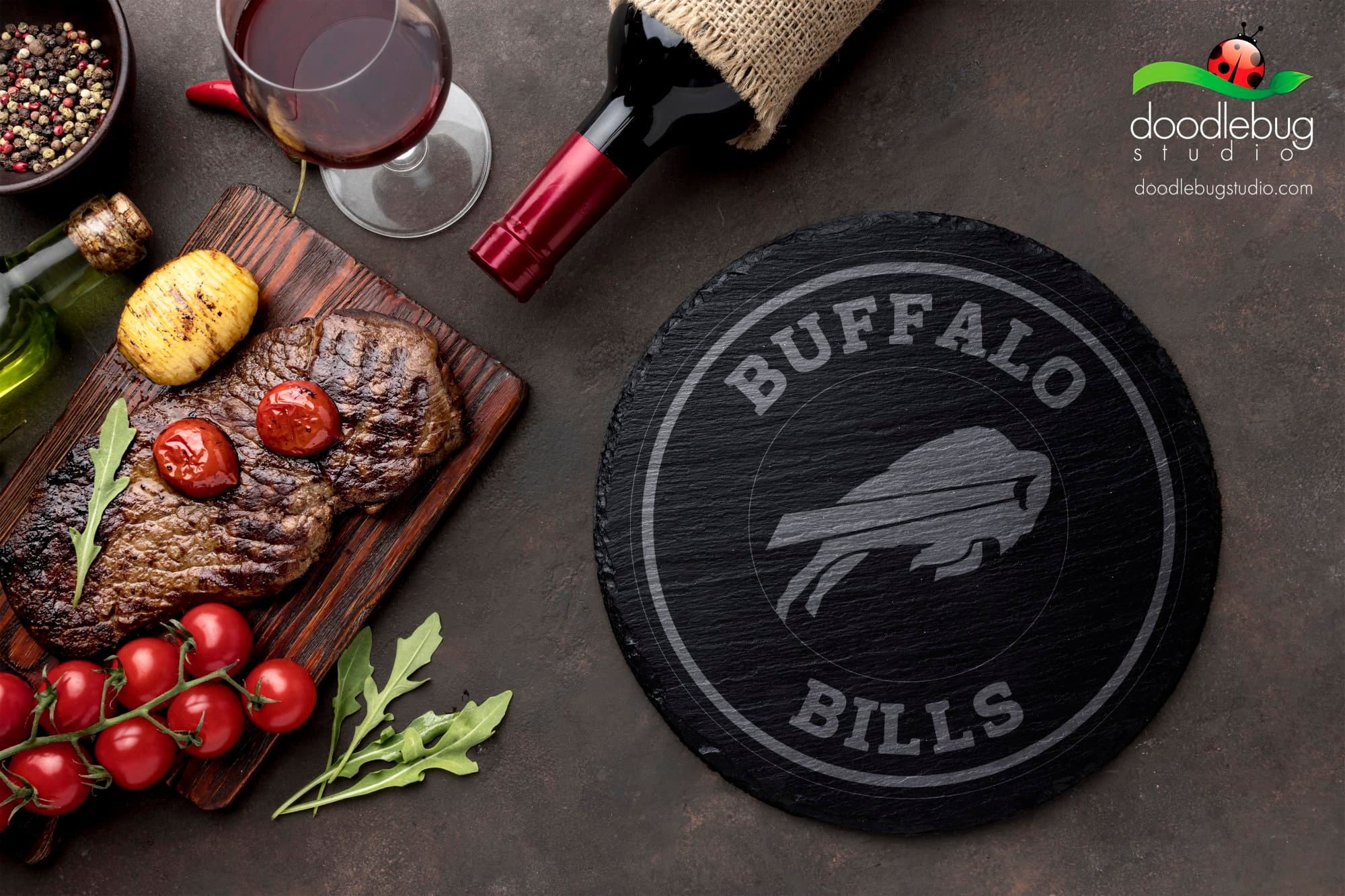 Laser Engraved Buffalo Football Slate Coaster, Rustic Bar Decor - Thumbnail 2
