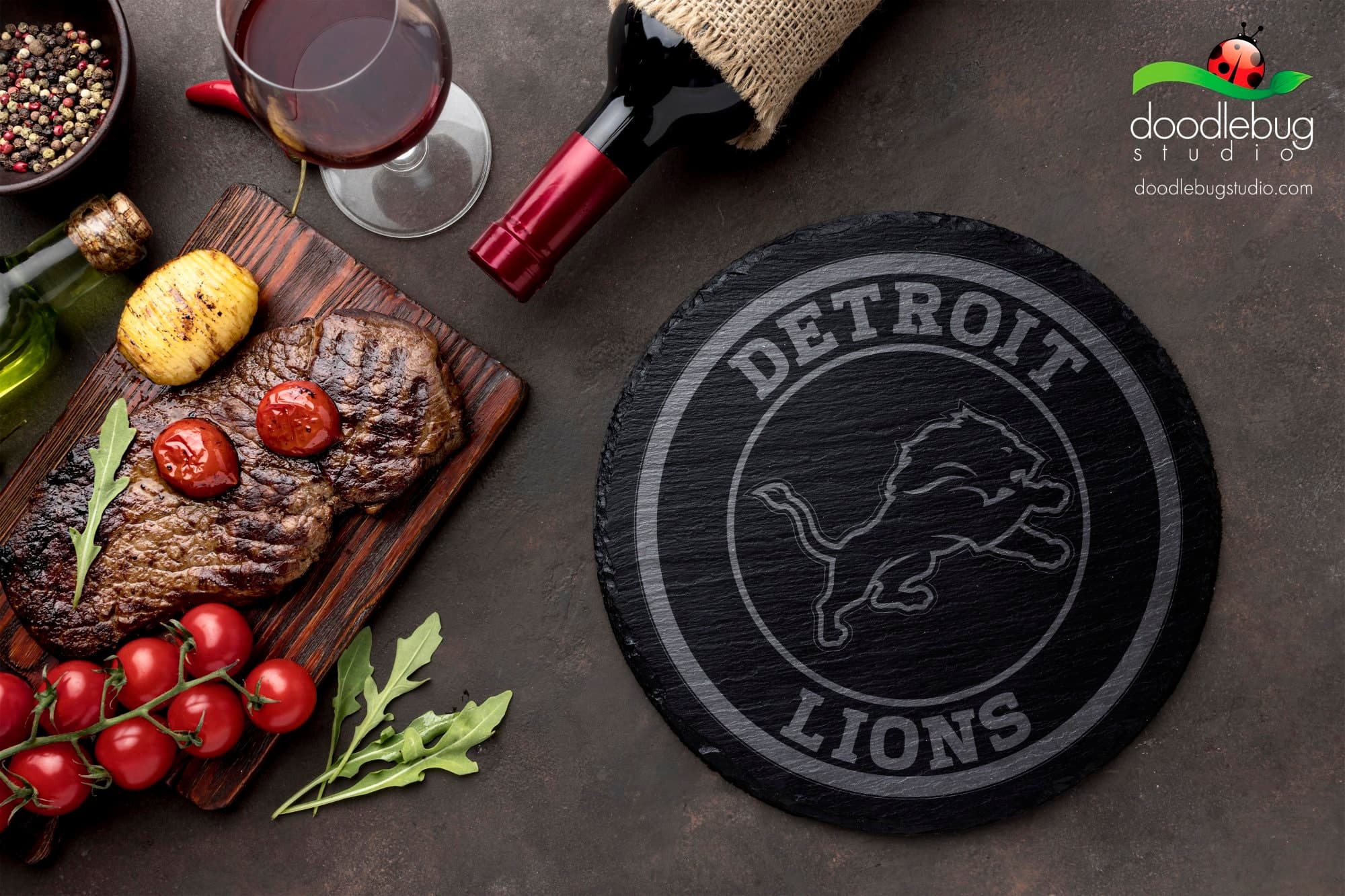 Detroit Lions Inspired 4" Coaster, Engraved Slate Coaster, Bar Accessory, Football Fan Gift, Sports, Christmas Gift - Thumbnail 2