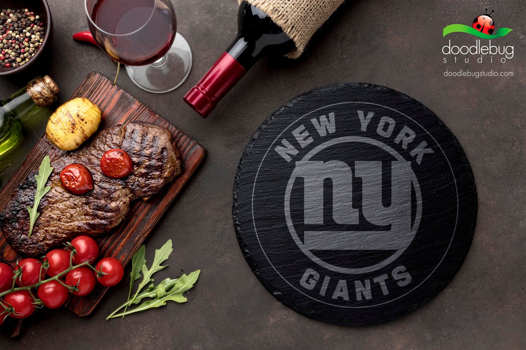 New York NY Giants Inspired 4" Coaster Set, Modern Engraved, Football Fan Gifts, Sports Team Drinkware, Bar Accessories, Father's Day - Thumbnail 2