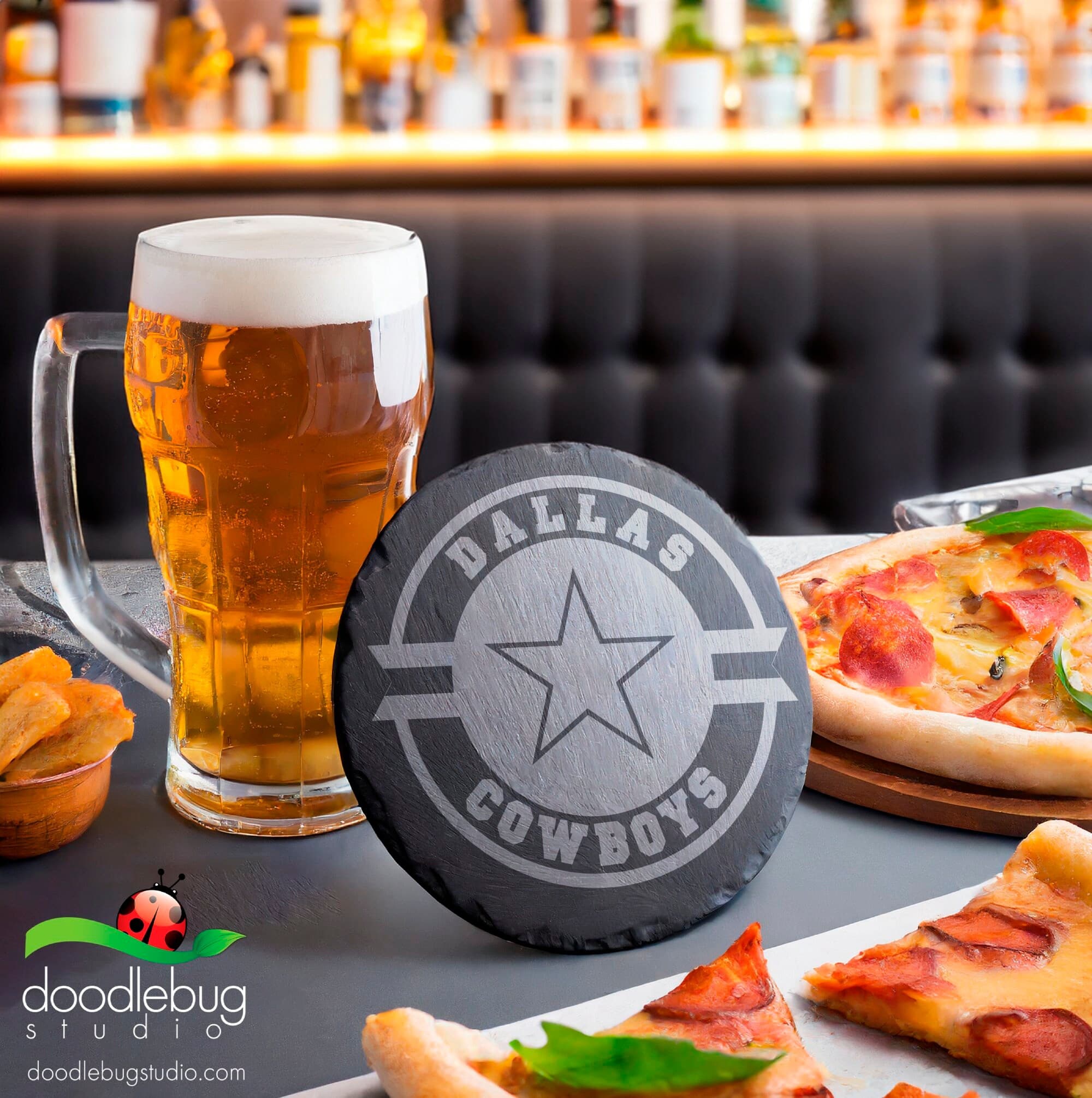 Sports Team Coaster, Dallas Star Design, Football Fan Gift, Black and White, Drink Accessories, Bar Decor, Man Cave, Set of Coasters - Thumbnail 4