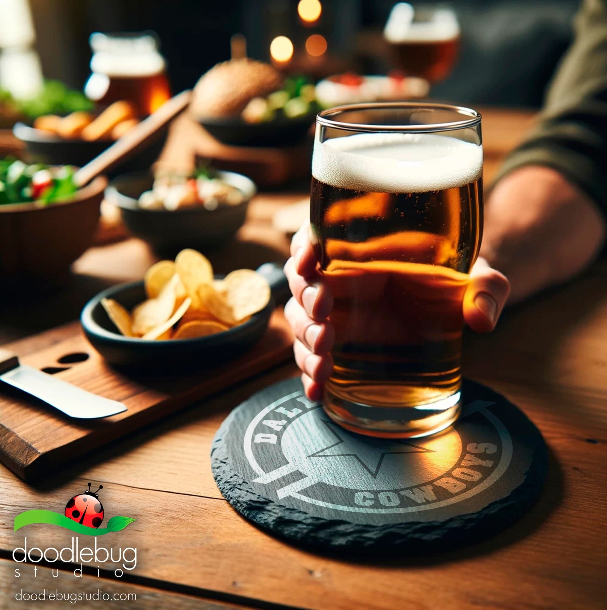 Sports Team Coaster, Dallas Star Design, Football Fan Gift, Black and White, Drink Accessories, Bar Decor, Man Cave, Set of Coasters - Thumbnail 5