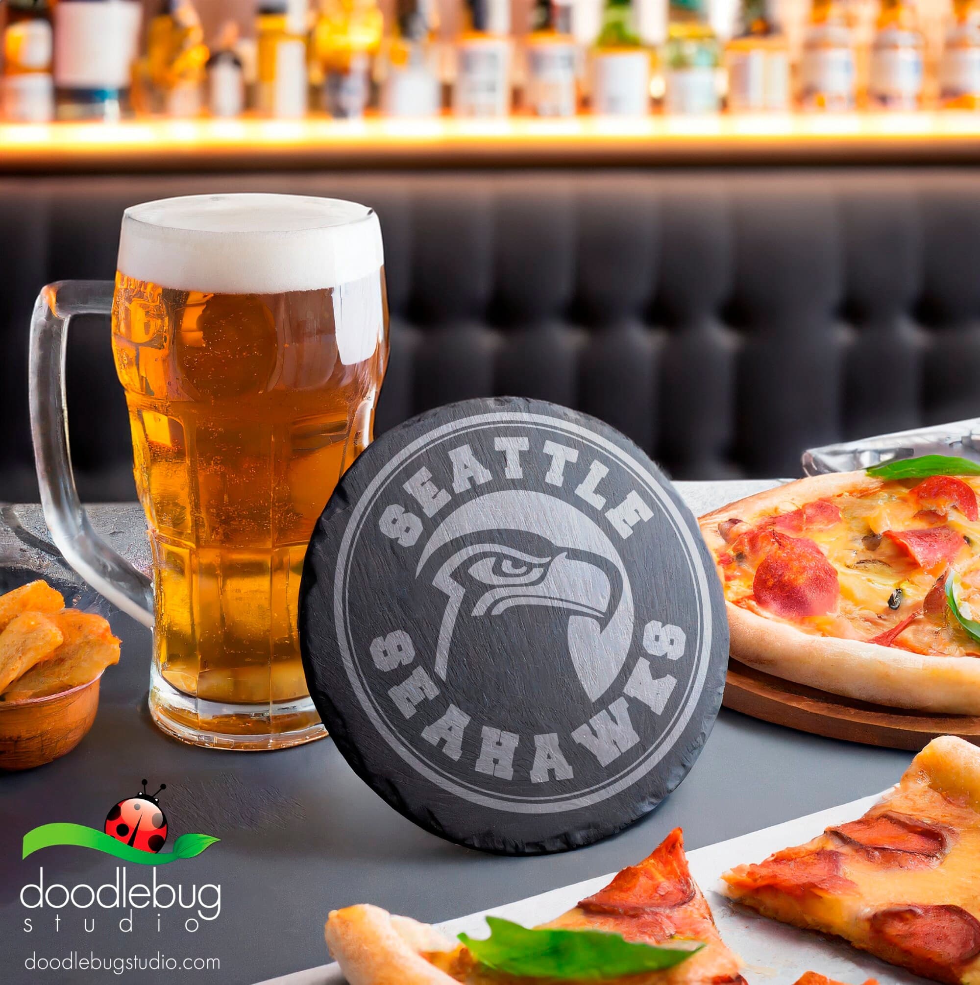Seattle Seahawks Inspired 4" Coaster, Sports Team Engraved Drinkware Accessory, Man Cave Decor, Football Fan Gift, Father's Day, Men's Gift - Thumbnail 4