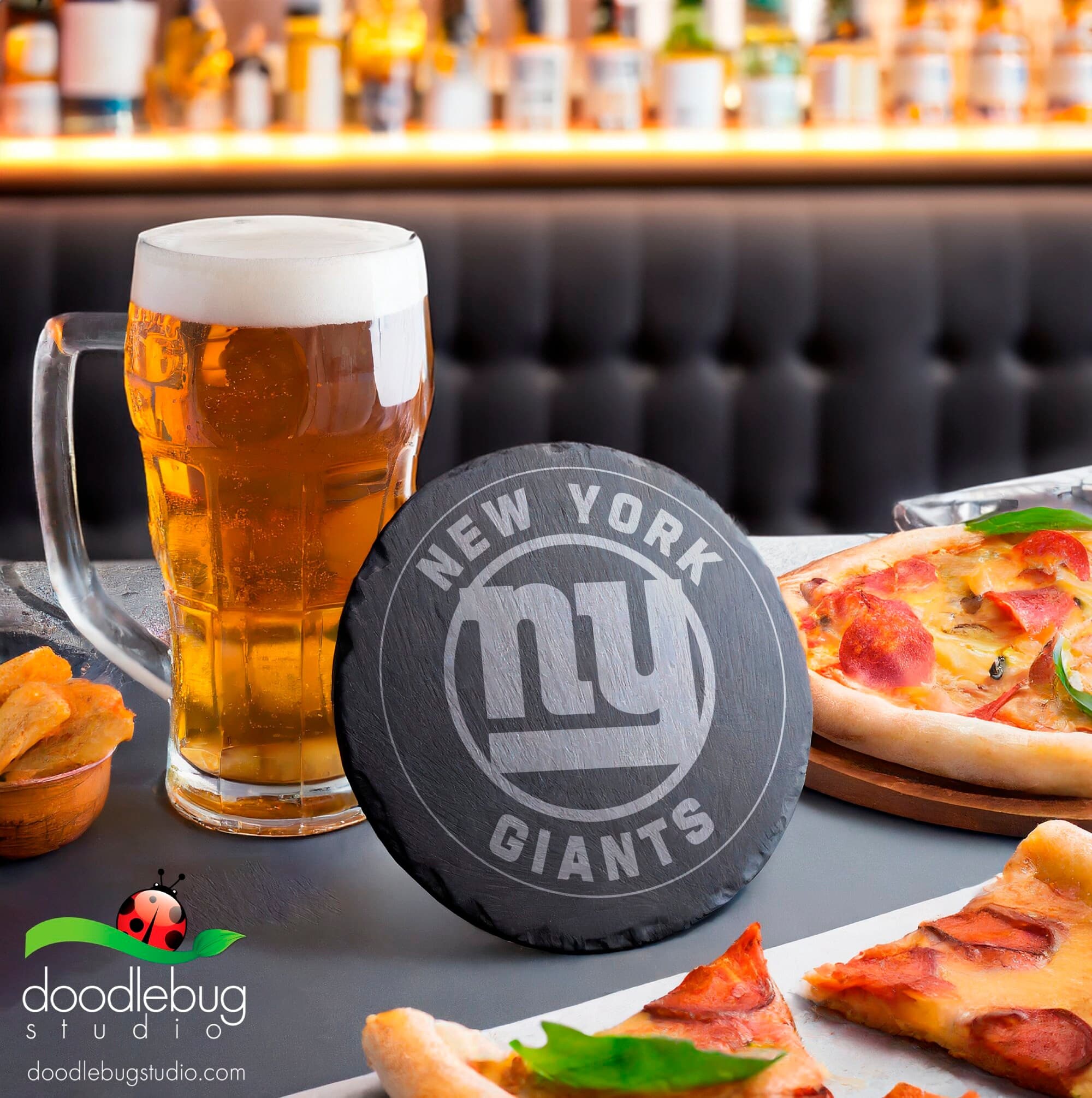 New York NY Giants Inspired 4" Coaster Set, Modern Engraved, Football Fan Gifts, Sports Team Drinkware, Bar Accessories, Father's Day - Thumbnail 4
