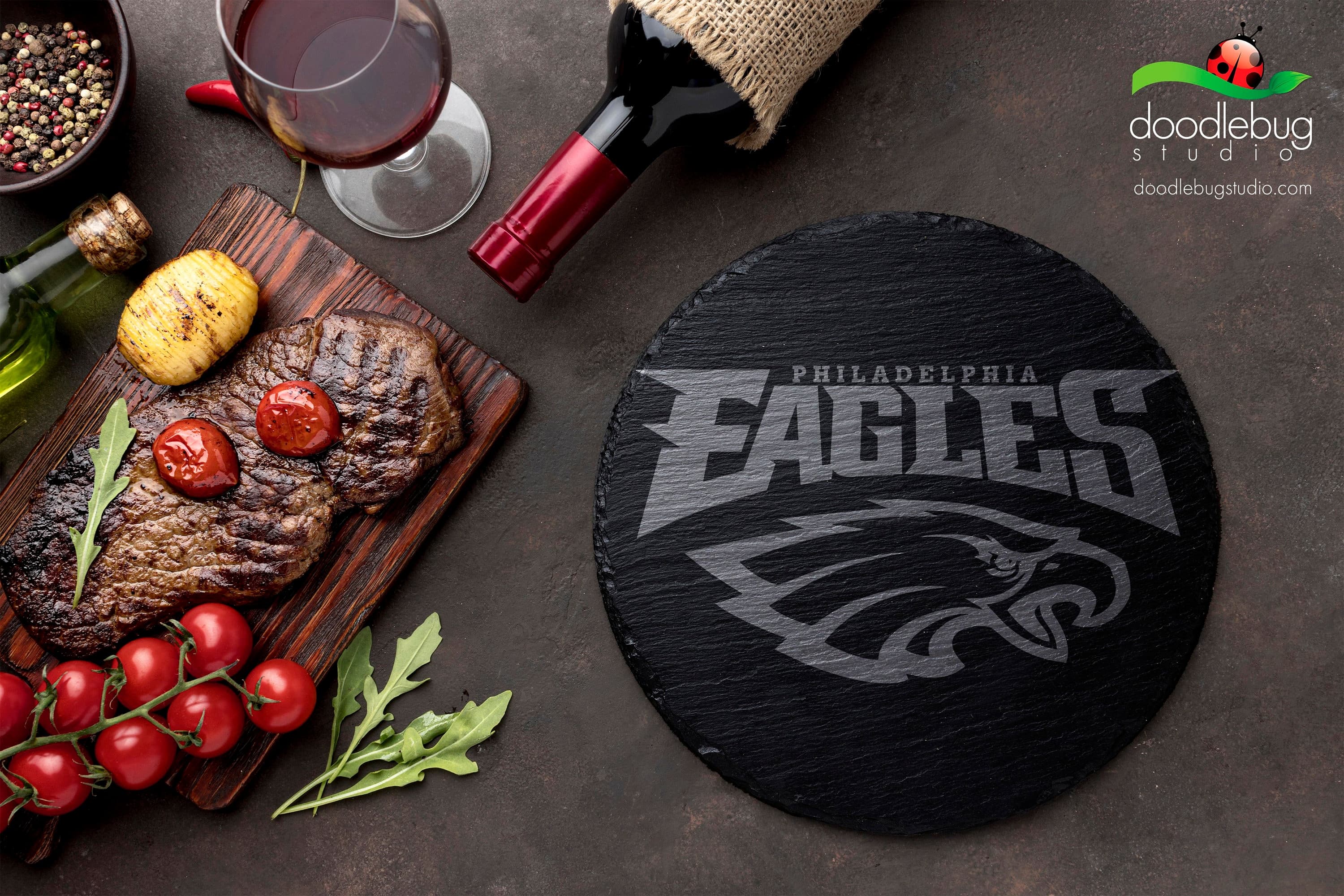 Philadelphia Football Team Coaster, Monochrome Sports Drinkware, Round Coaster Set, Game Day Decor, Fan Gift, Men's Gift, Father's Day - Thumbnail 2
