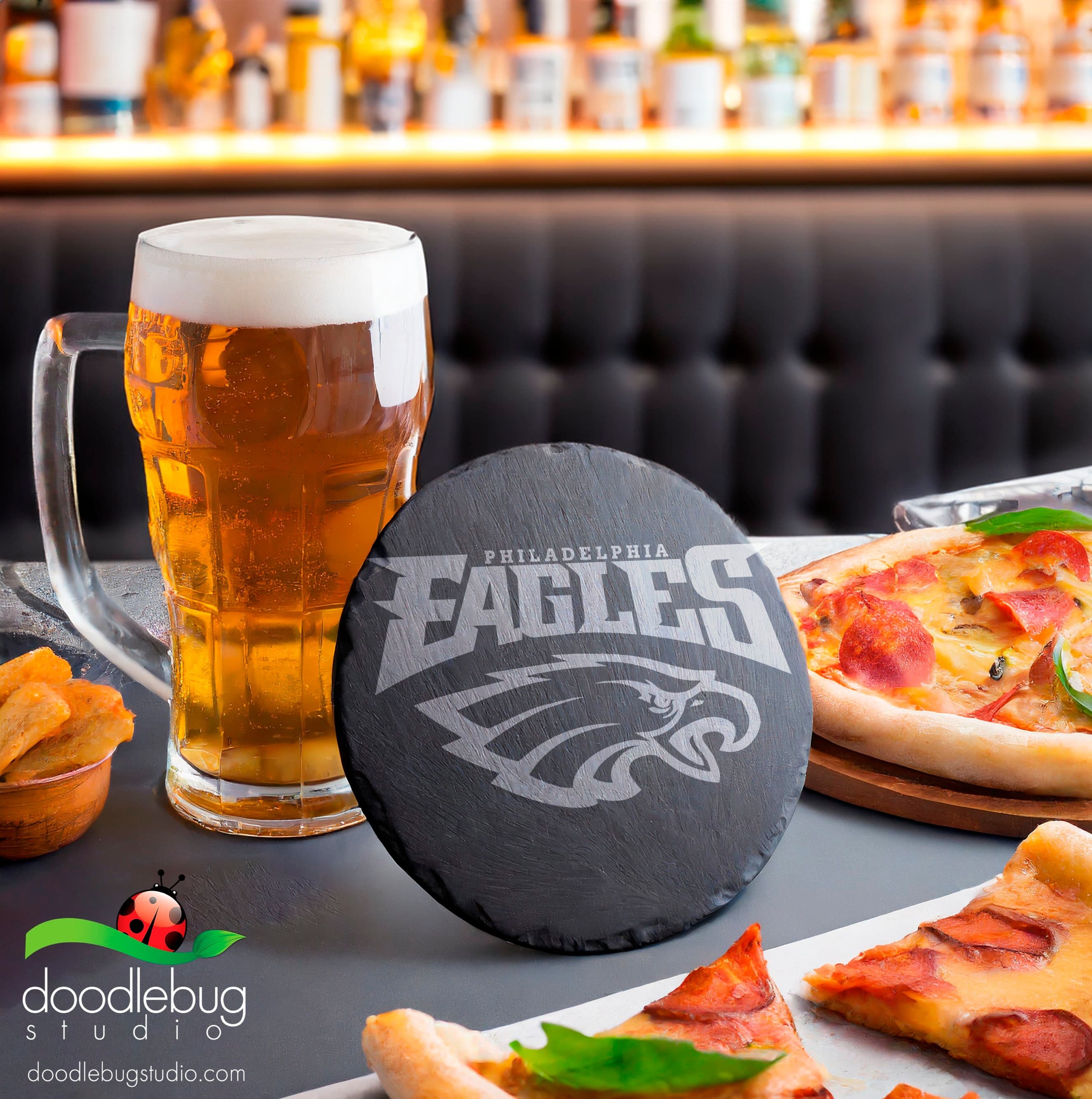 Philadelphia Football Team Coaster, Monochrome Sports Drinkware, Round Coaster Set, Game Day Decor, Fan Gift, Men's Gift, Father's Day - Thumbnail 4