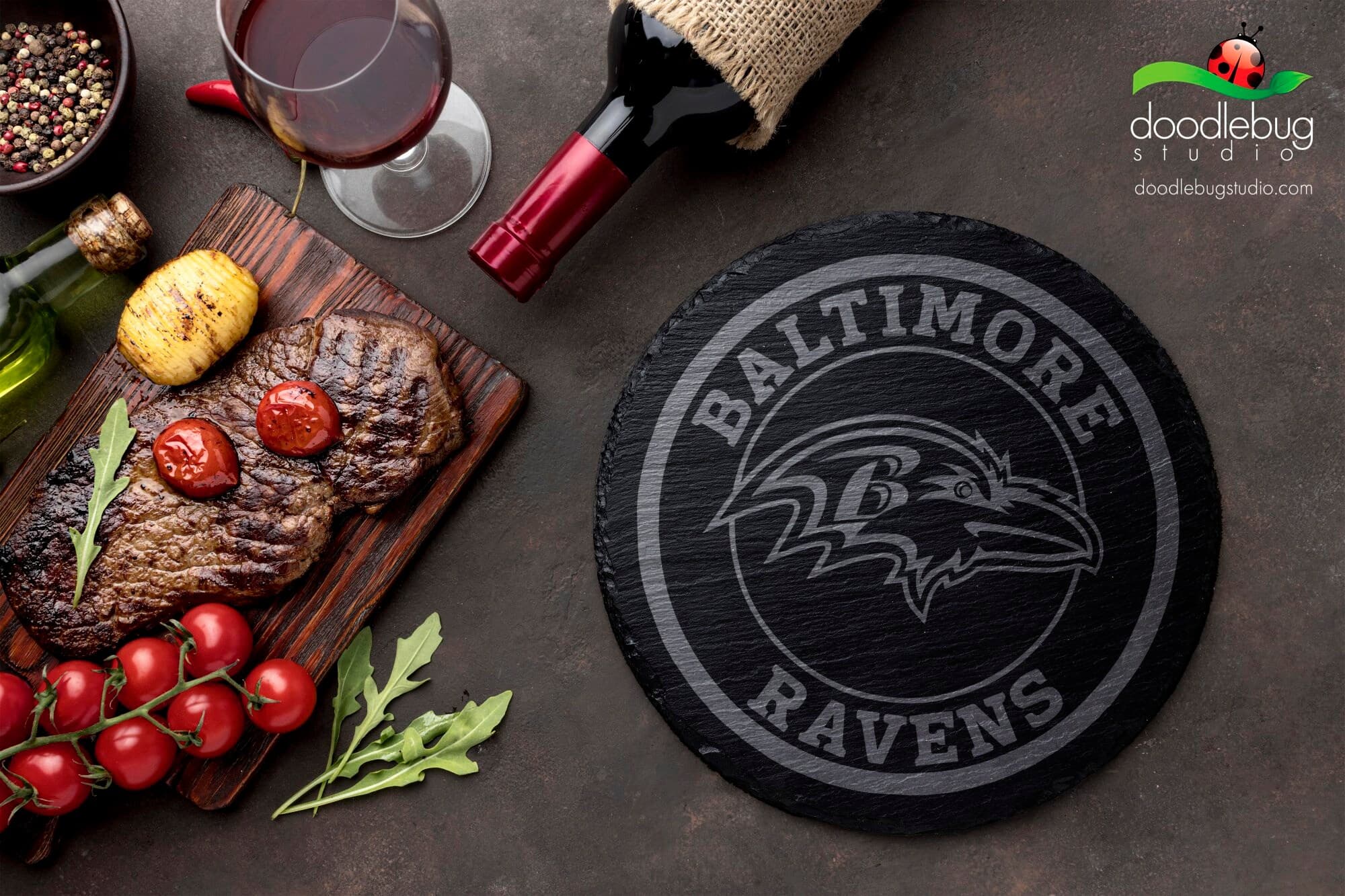 Baltimore Ravens Laser Engraved Slate Coaster, Football Fan Drinkware - Thumbnail 2
