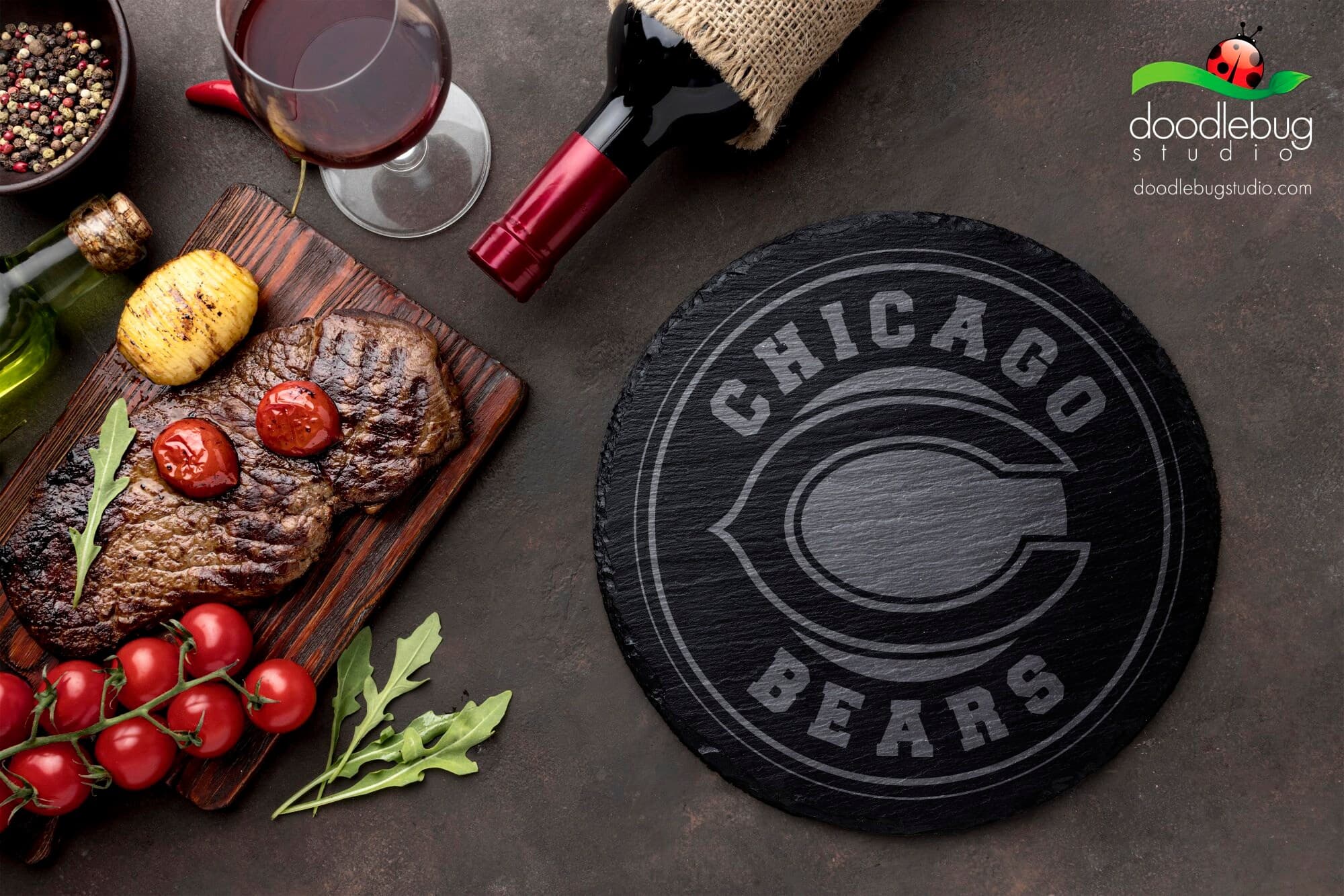 Chicago B3ars Slate Coaster, Black and White Décor, Man Cave Accessory - Thumbnail 2