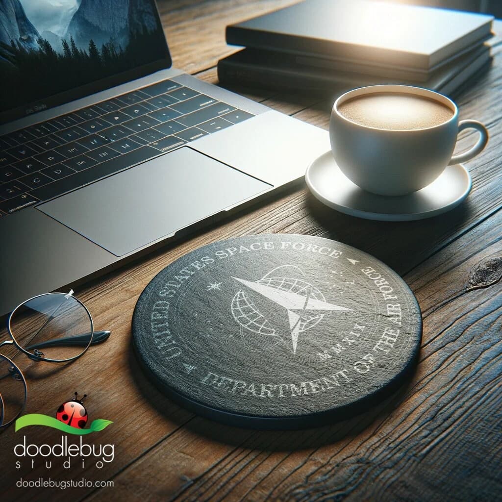 Engraved Slate Space Force Coaster, Military Emblem Drinkware - Thumbnail 3