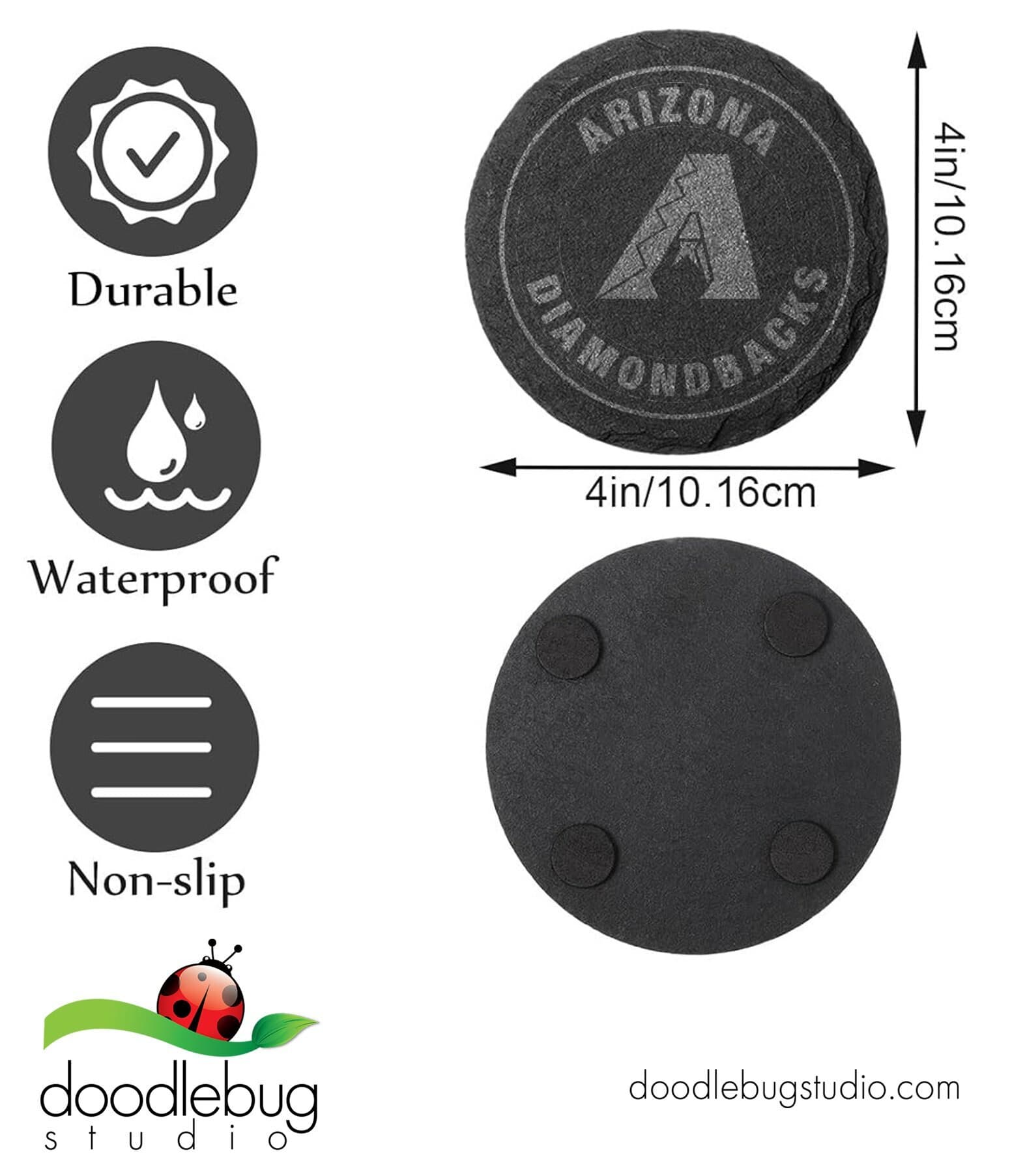 Arizona Diamondbacks Slate Coaster, Baseball Game Day Decor, 4 Inch Round Drink Coaster - Thumbnail 6