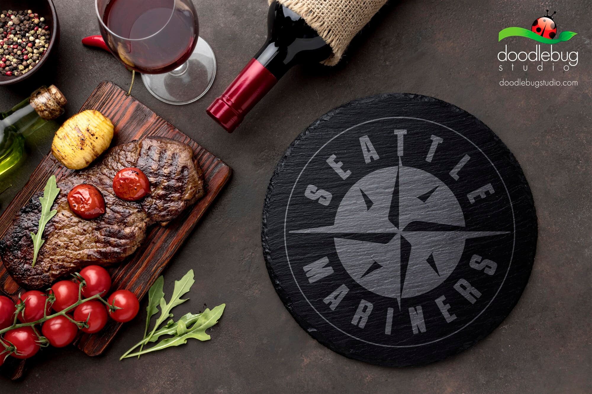 Seattle Mariners Slate Coaster, Baseball Sports Drinkware, Game Day Decor (4" Round) - Thumbnail 2