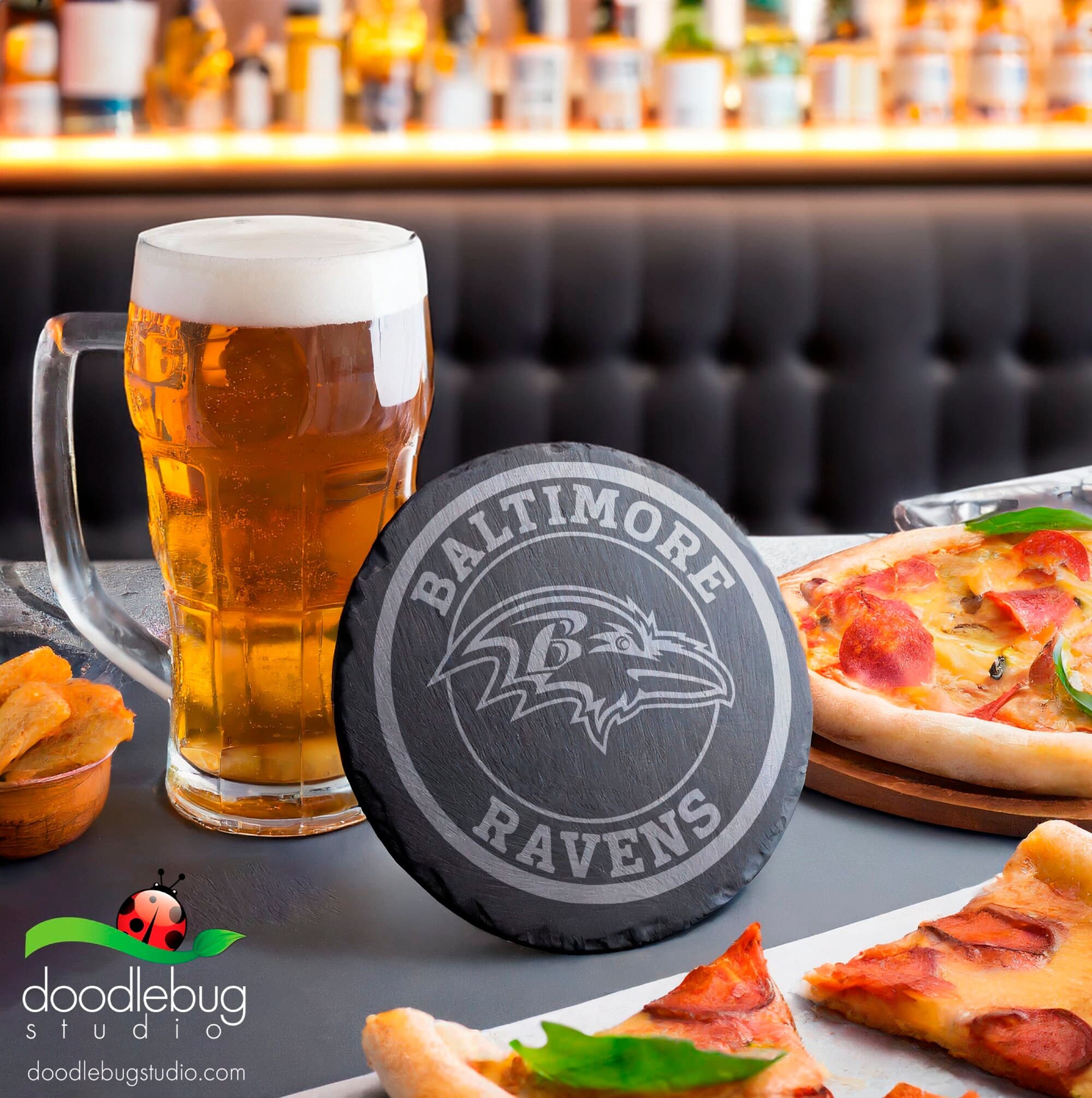 Baltimore Ravens Laser Engraved Slate Coaster, Football Fan Drinkware - Thumbnail 3