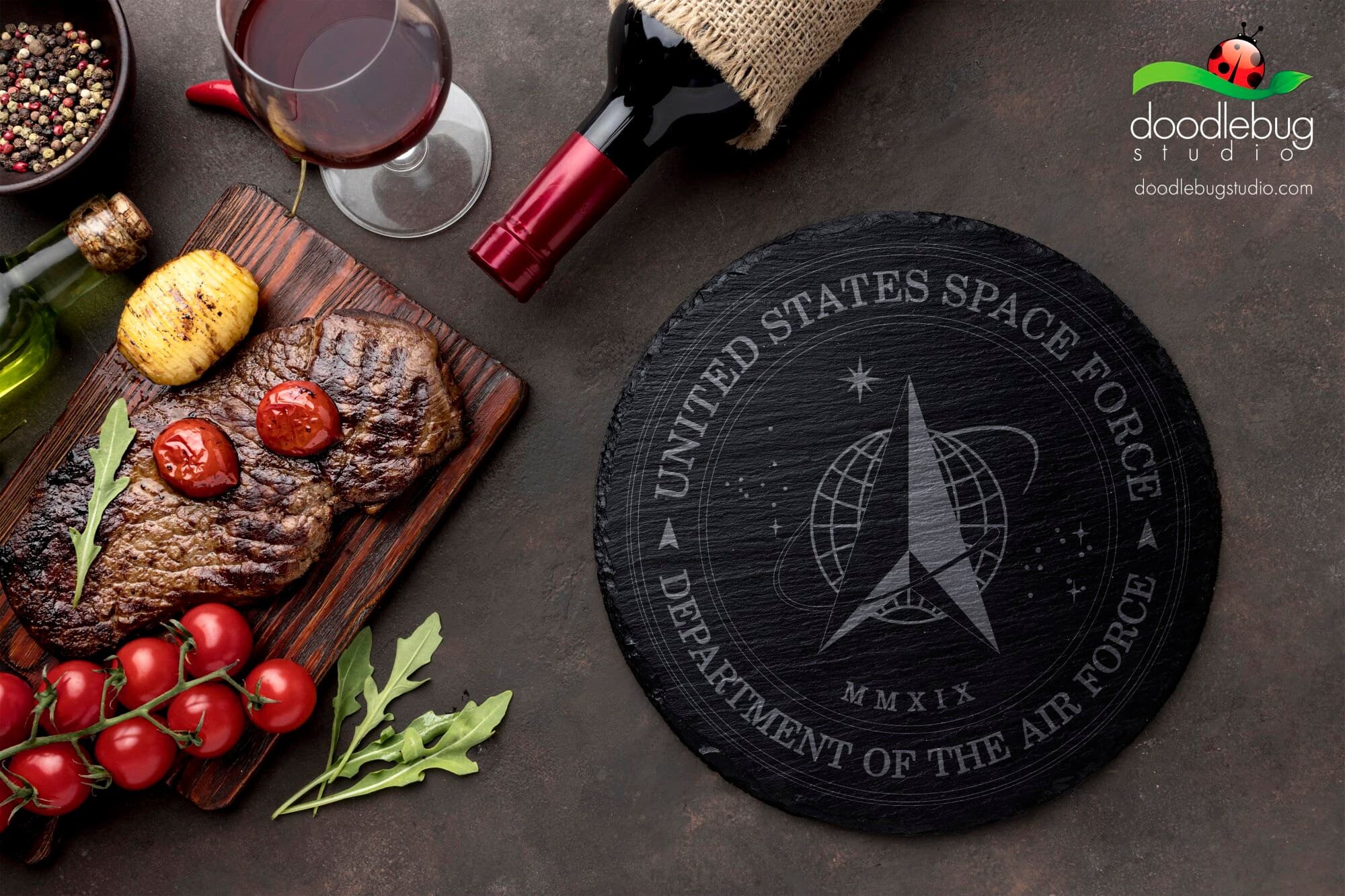 Engraved Slate Space Force Coaster, Military Emblem Drinkware - Thumbnail 2