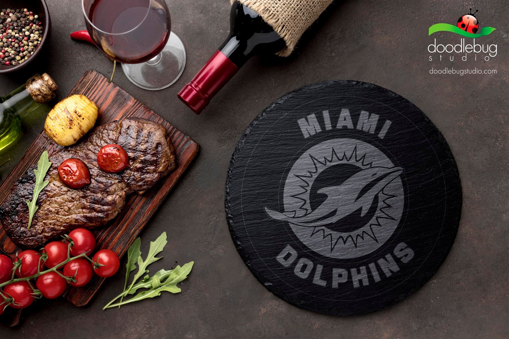 Miami Dolphins Inspired 4" Coaster, Engraved Slate Coaster, Home Bar Accessory, Sports Fan Drinkware, Father's Day, Men's Gift, Man Cave - Thumbnail 2