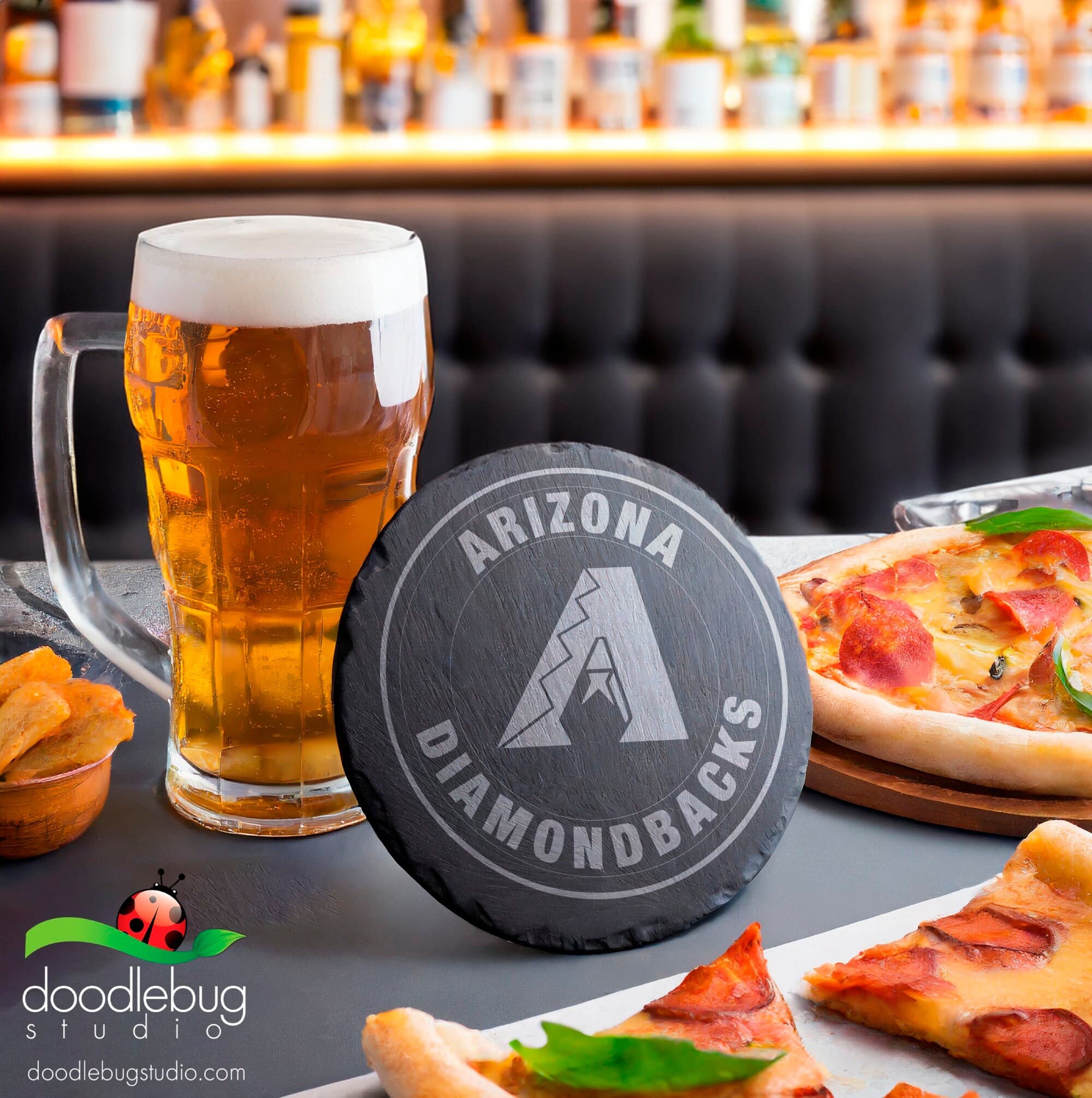 Arizona Diamondbacks Slate Coaster, Baseball Game Day Decor, 4 Inch Round Drink Coaster - Thumbnail 4