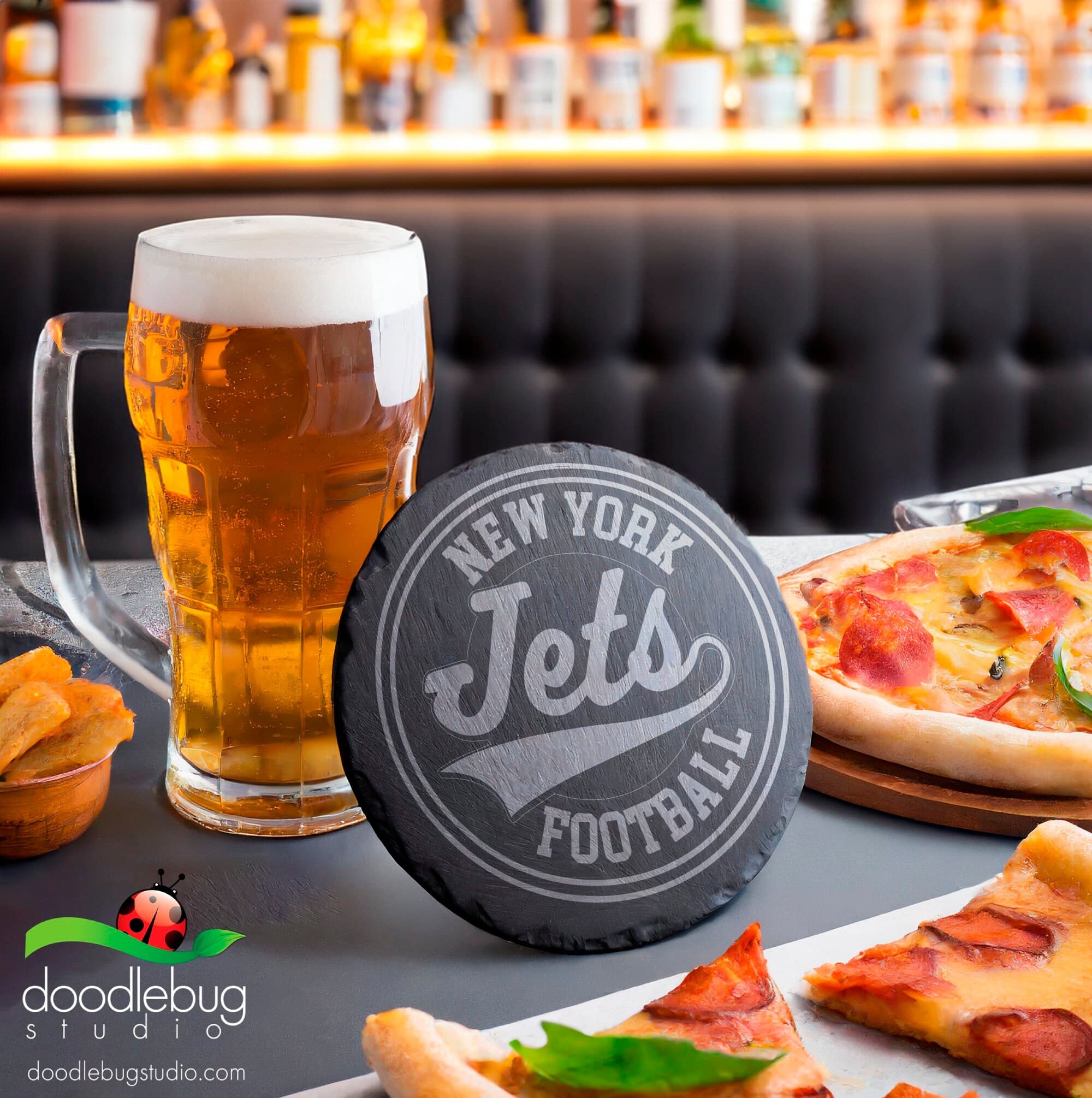 Engraved New York Jets Slate Coaster Set, Football Fan Gift - Thumbnail 4