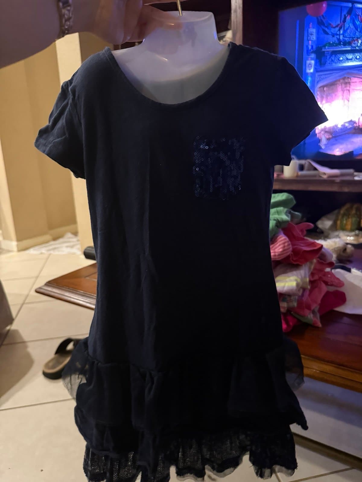 The Children's Place Navy Sequin Ruffle Dress S 5/6