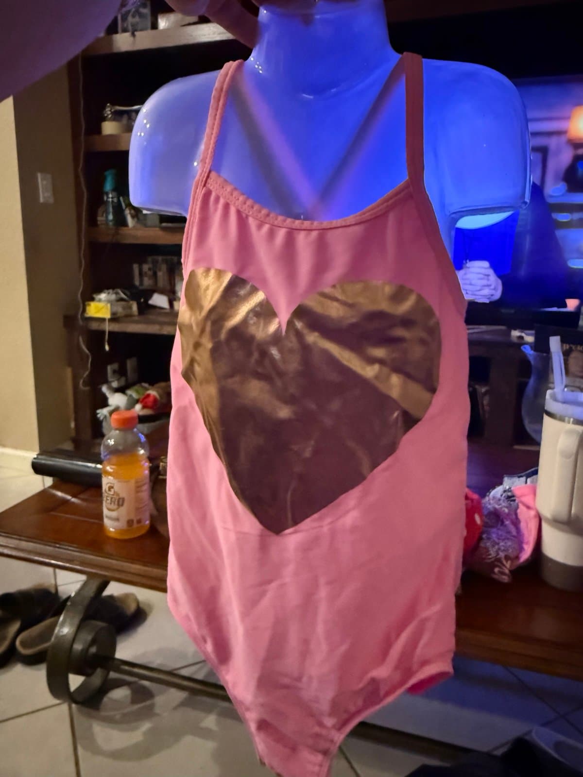 Pink heart one piece swimsuit girls size 7/8