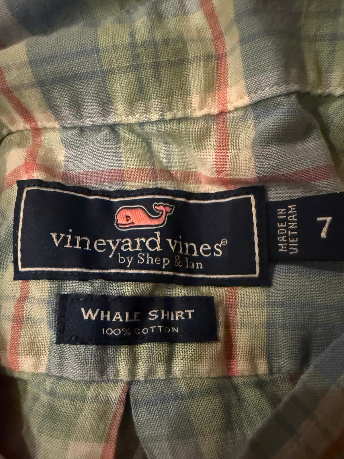 Vineyard Vines Kids Size 7 Plaid Whale Shirt