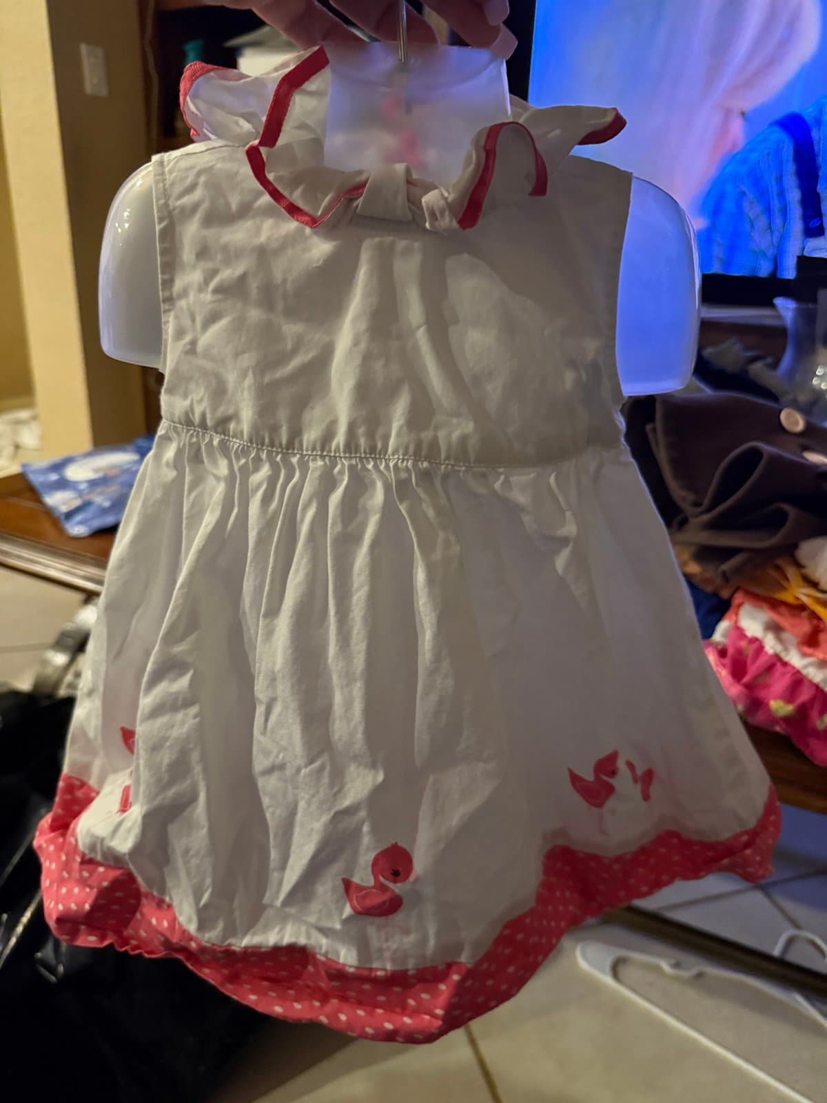Gymboree Baby Dress 6-12 Months White Pink Ducks