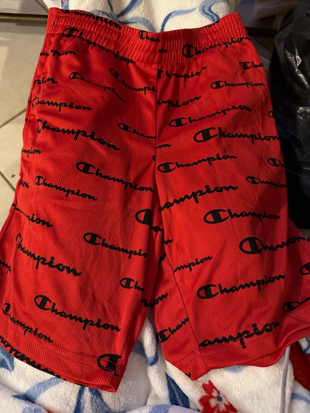 Champion Red All Over Logo Athletic Shorts Youth Size 10/12