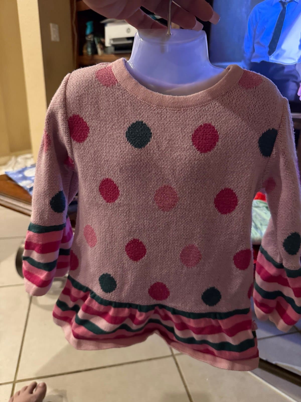 Sophie and Sam pink polka dot baby top 12M with striped sleeves