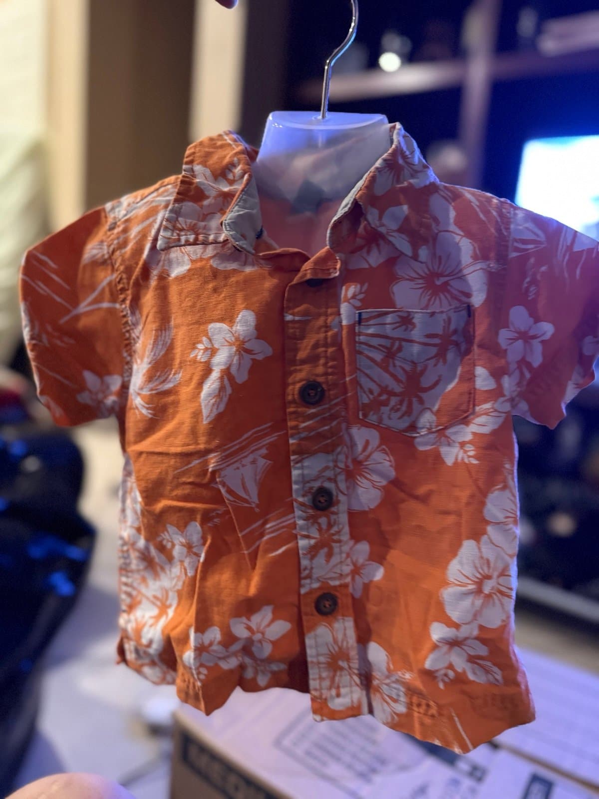 Baby GAP orange Hawaiian shirt 18-24 months floral palm tree
