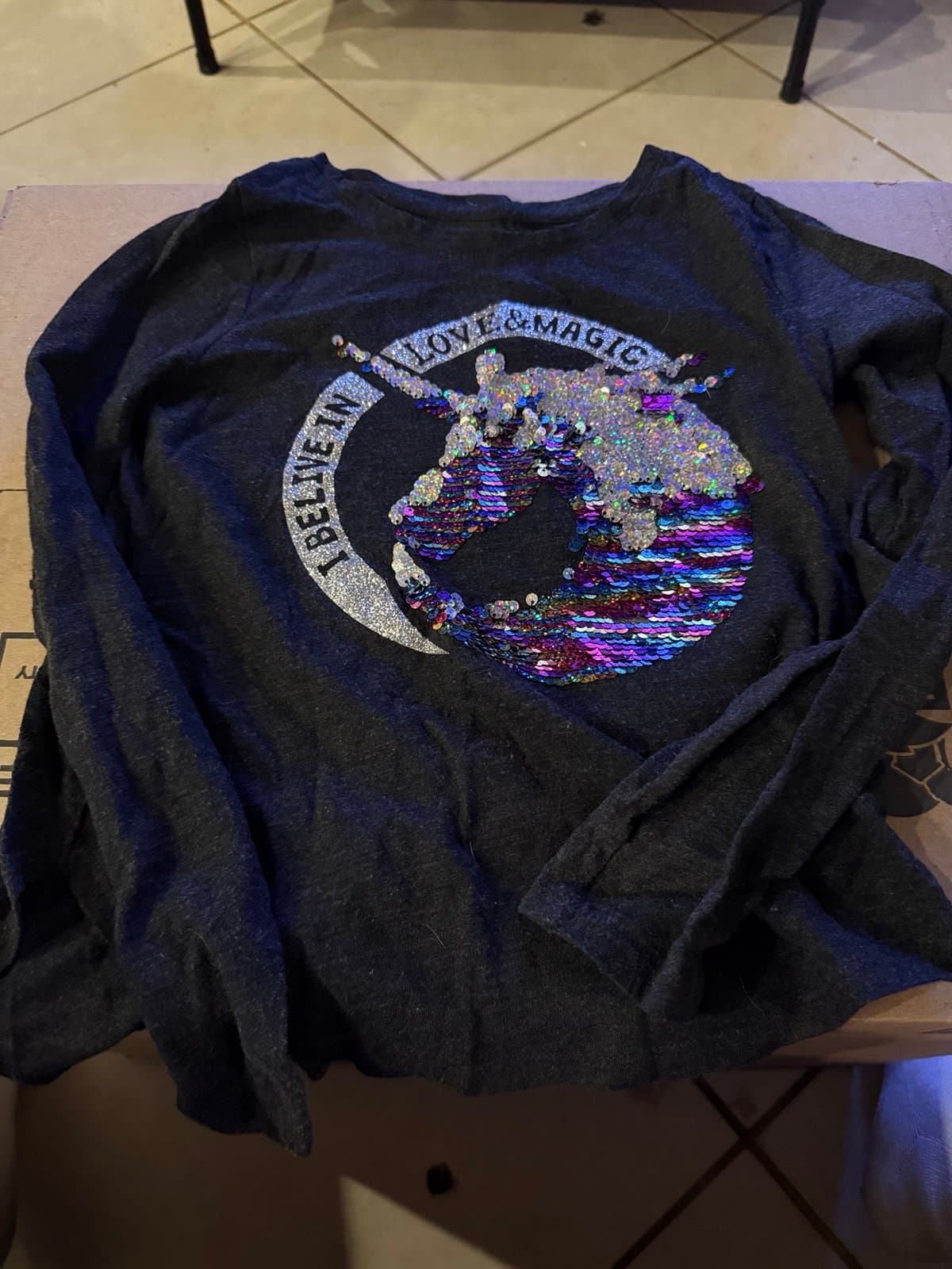 Member's Mark Unicorn Sequin Long Sleeve Tee Size 7/8