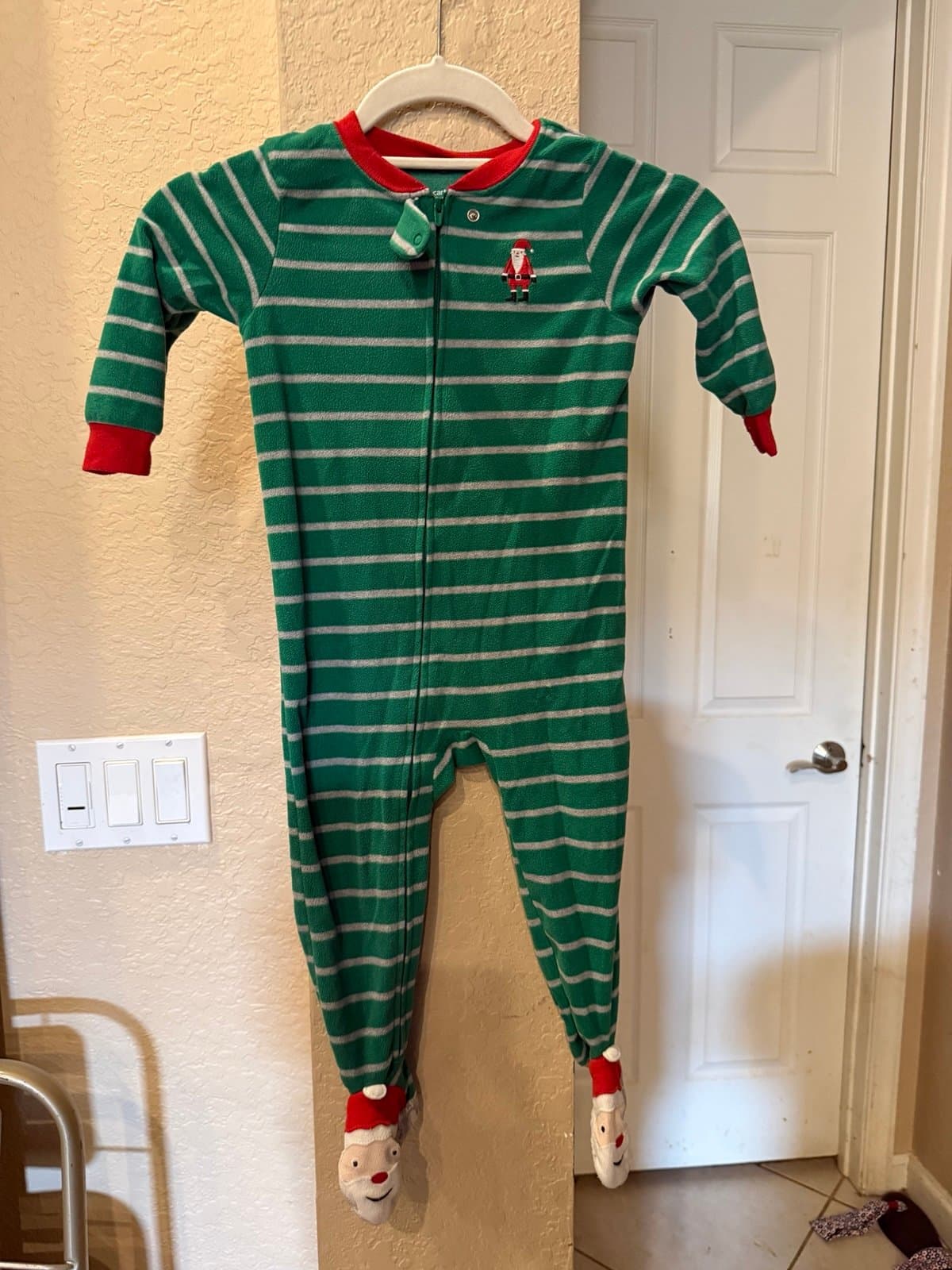 Carter's Baby Footed Pajamas 24 Months Santa Christmas Green Stripes