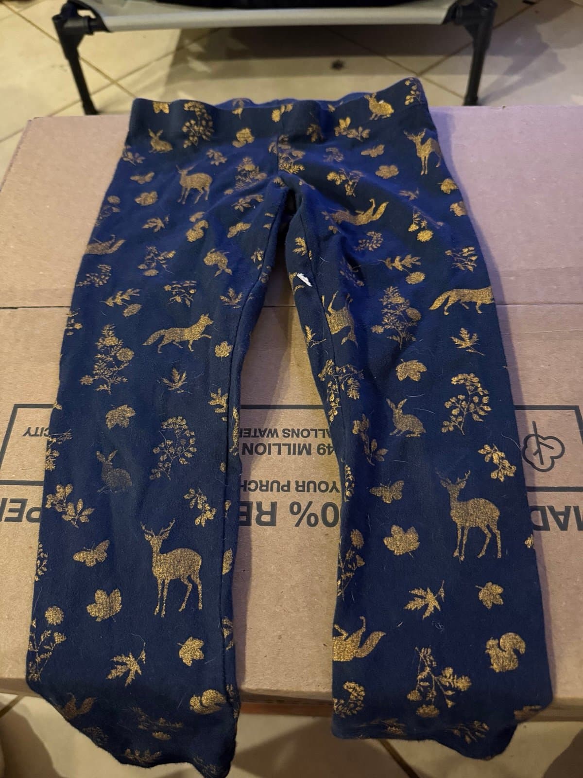 Girls Wonder Nation XS (4-5) Blue Gold Woodland Animal Leggings