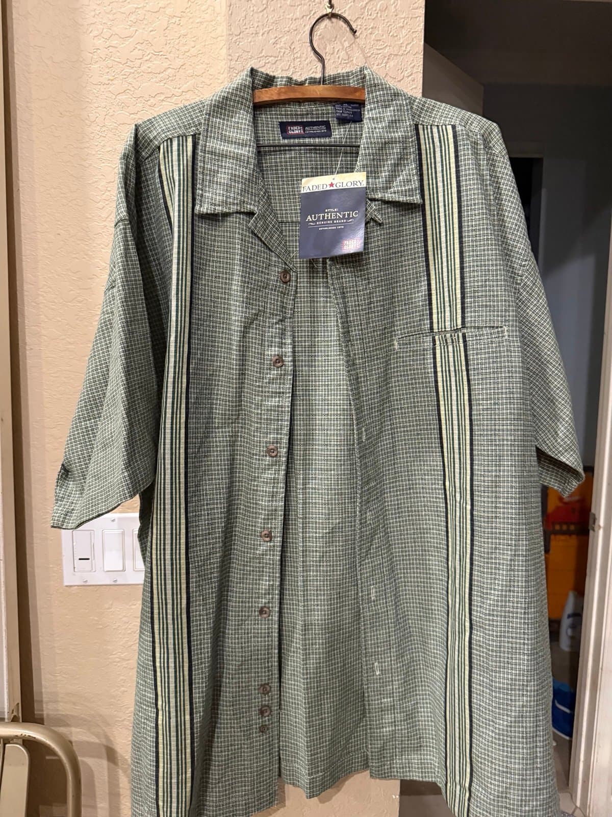 Faded Glory Men's XL Green Plaid Shirt New with Tags