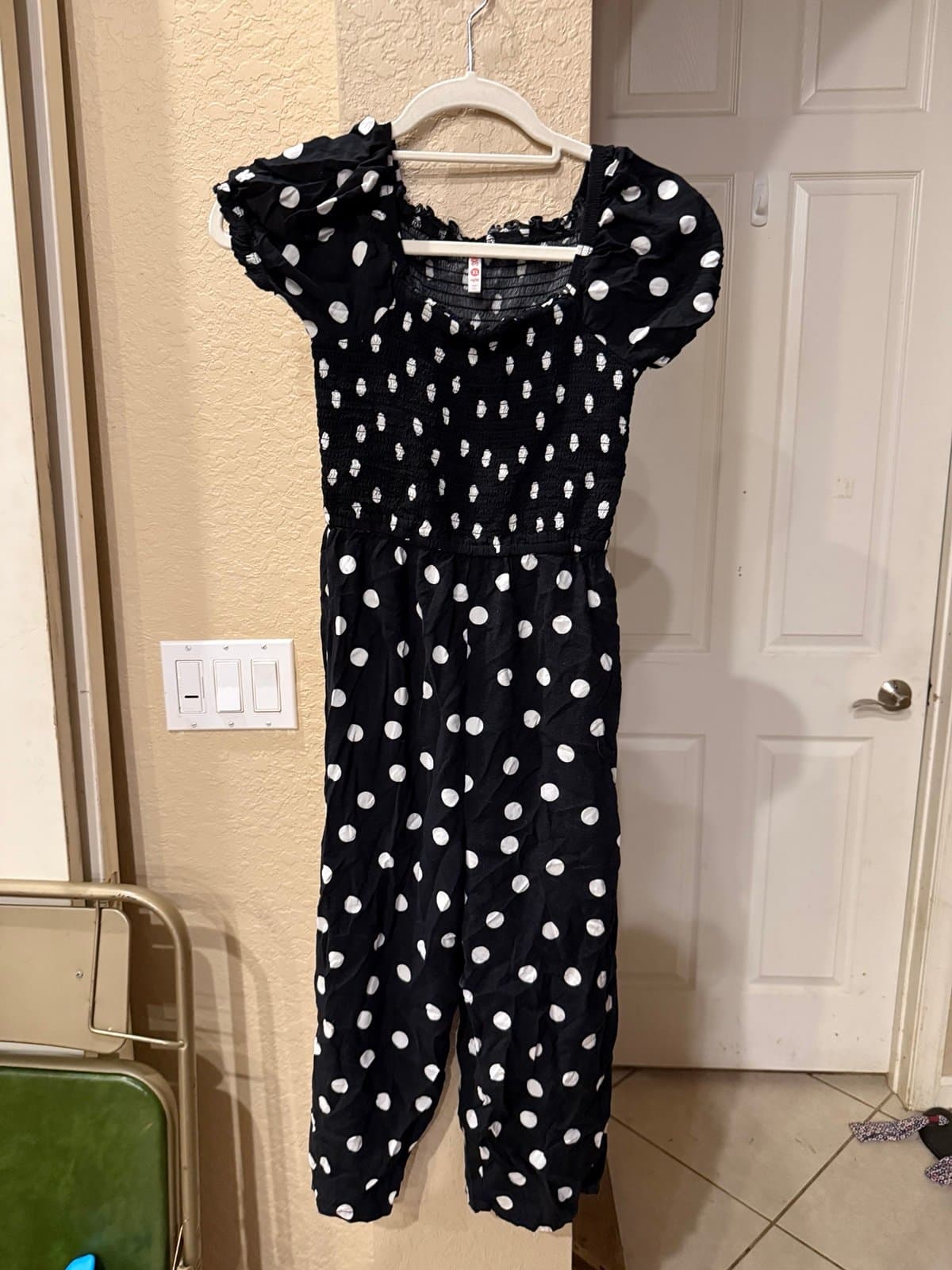 FABKIDS Black Polka Dot Smocked Jumpsuit XL (14/16)
