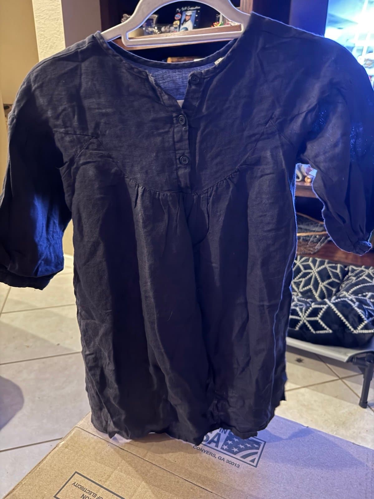 Dark Linen Blend Tunic Top