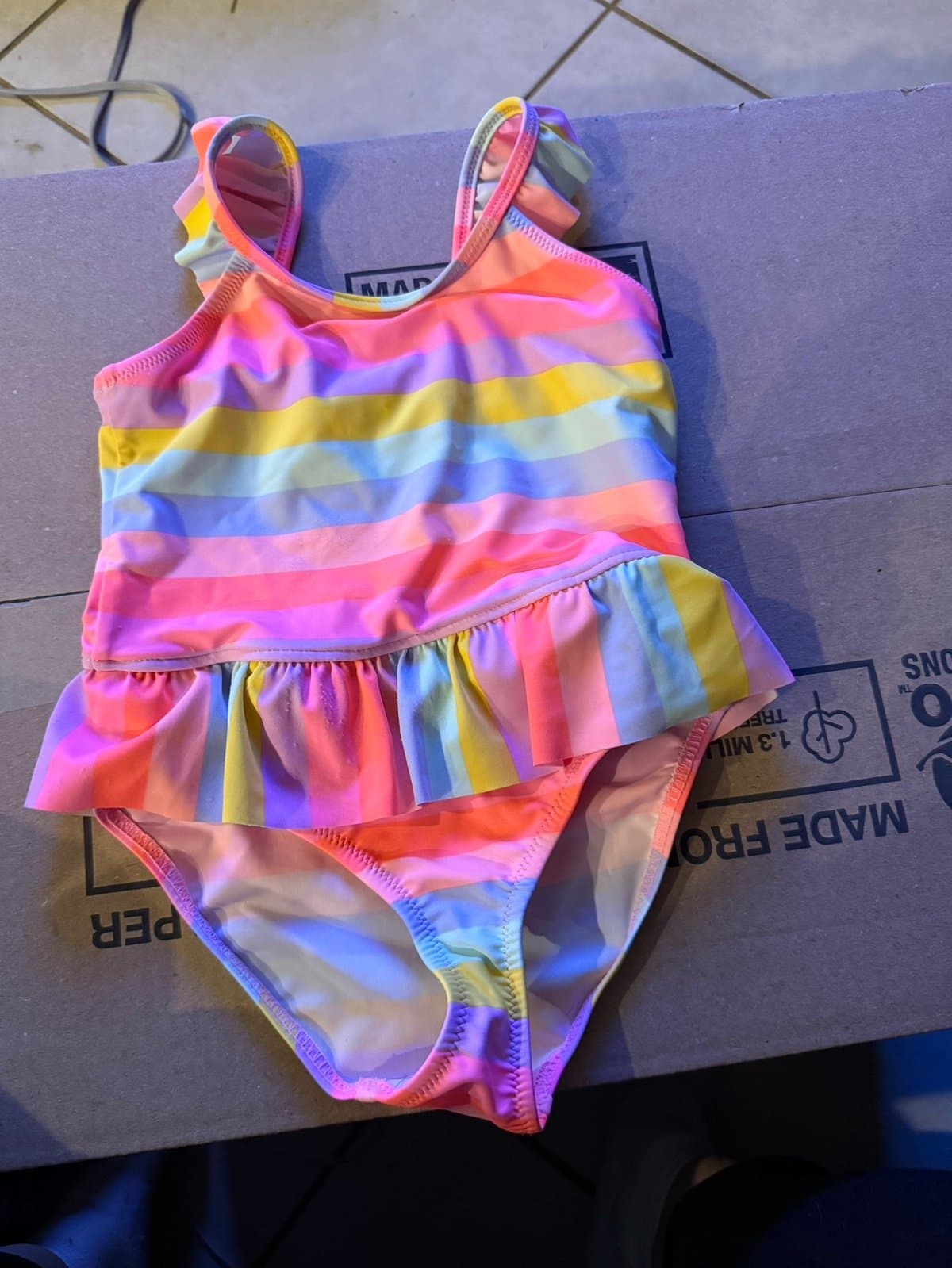 OshKosh B'gosh 5T Rainbow Stripes Ruffle Swimsuit