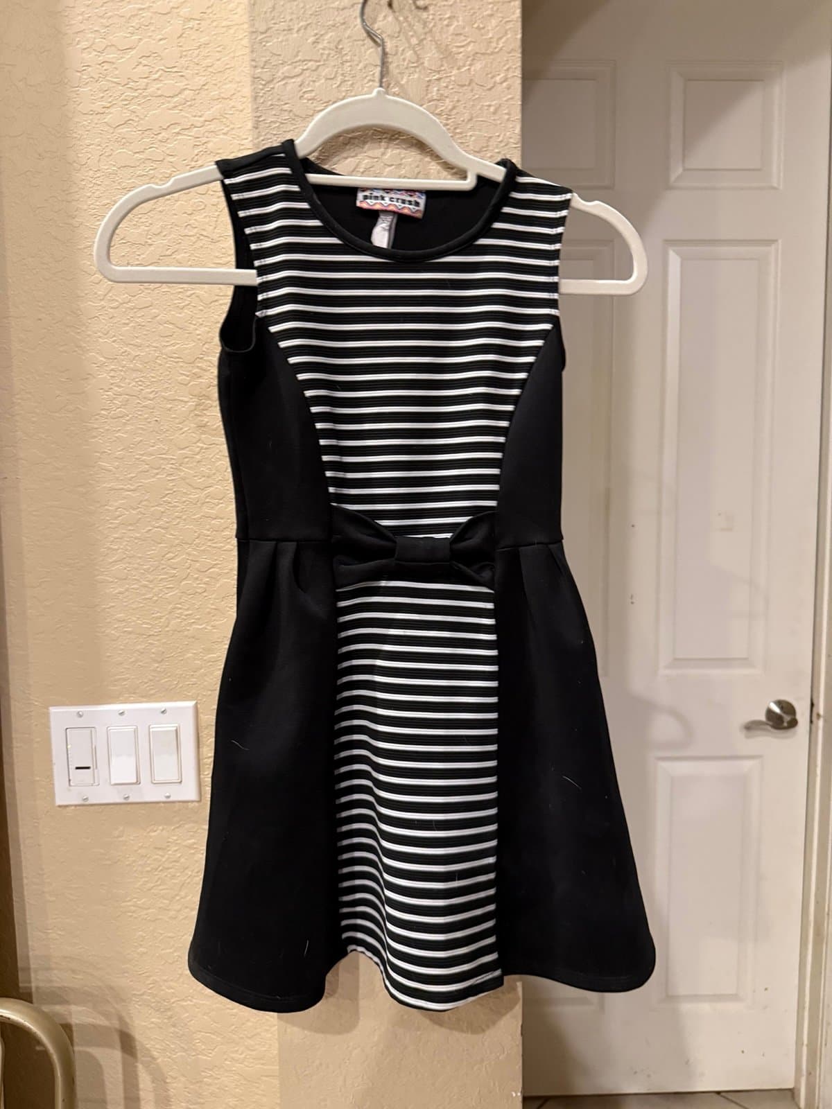 Pink Crush Black White Striped Dress Size 7