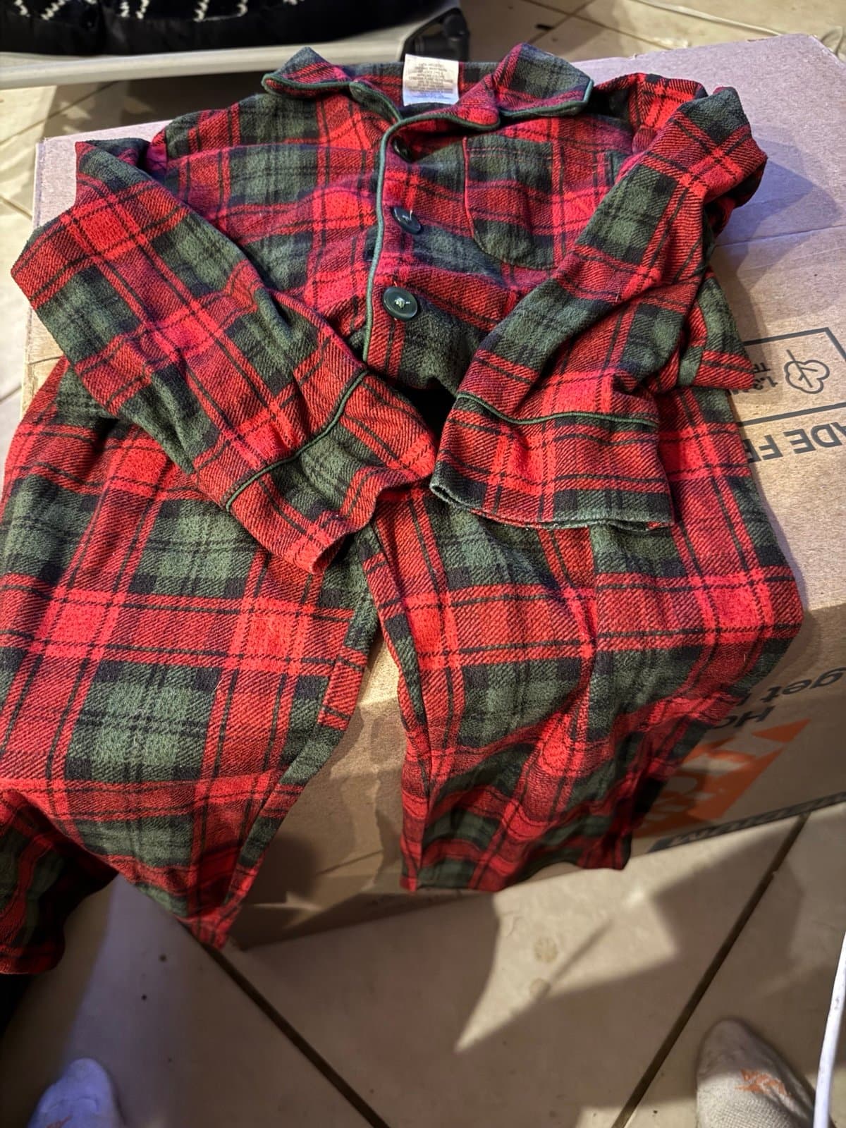 Lands' End Red Green Plaid Pajama Set XS 4/5