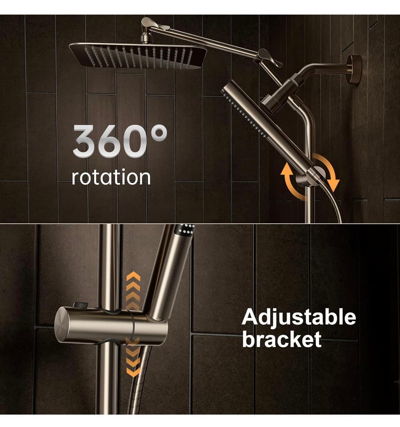 Veken All Metal 10" Shower Head with Handheld, Luxurious Square Double Rain Shower Heads,Power Wash Wand,Dual High Pressure Detachable Rainfall Showerhead with Spray Combo,Extension Arm,Chrome,Sliver Amazon's Choice - Thumbnail 7