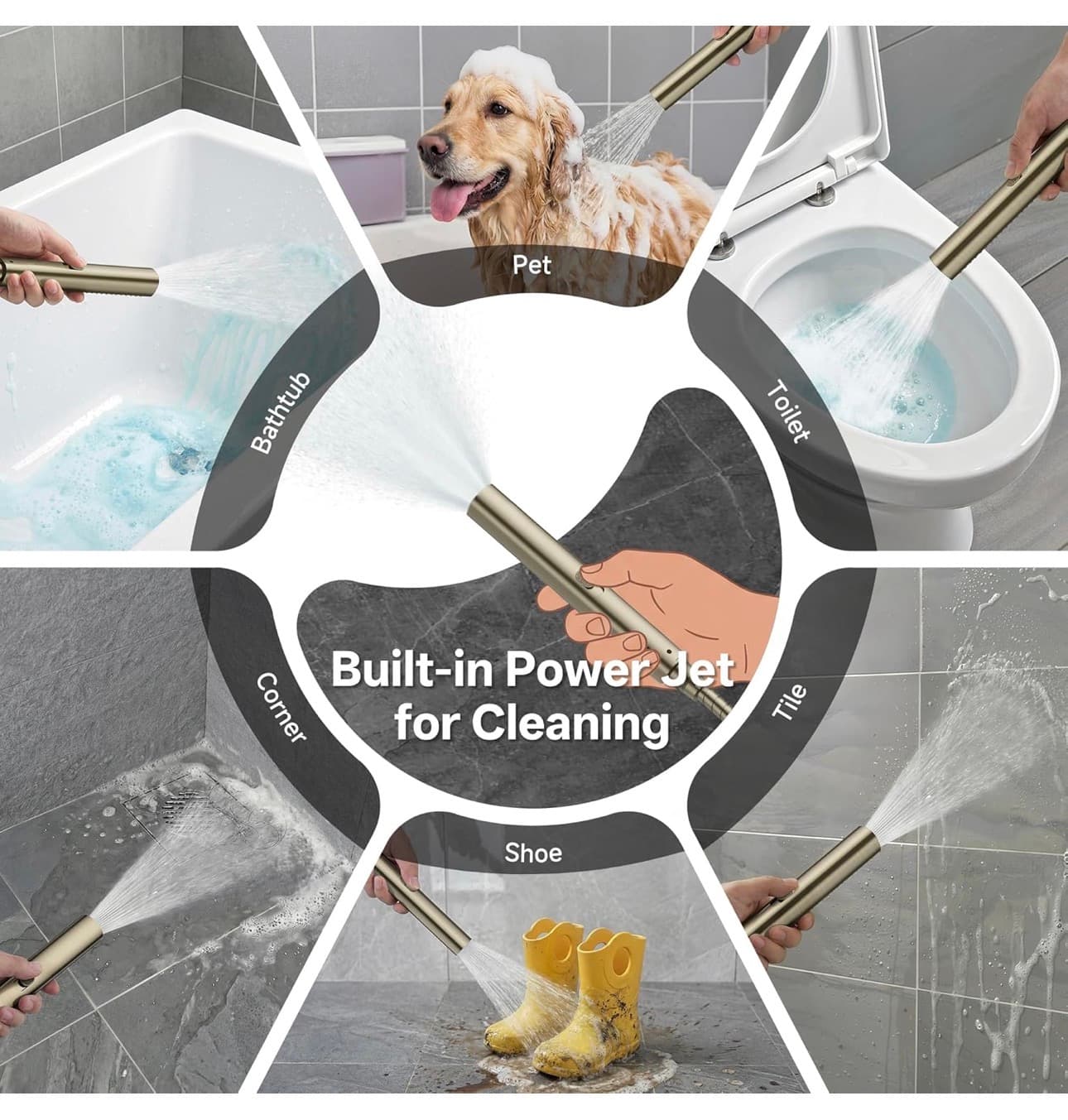 Veken All Metal 10" Shower Head with Handheld, Luxurious Square Double Rain Shower Heads,Power Wash Wand,Dual High Pressure Detachable Rainfall Showerhead with Spray Combo,Extension Arm,Chrome,Sliver Amazon's Choice - Thumbnail 2