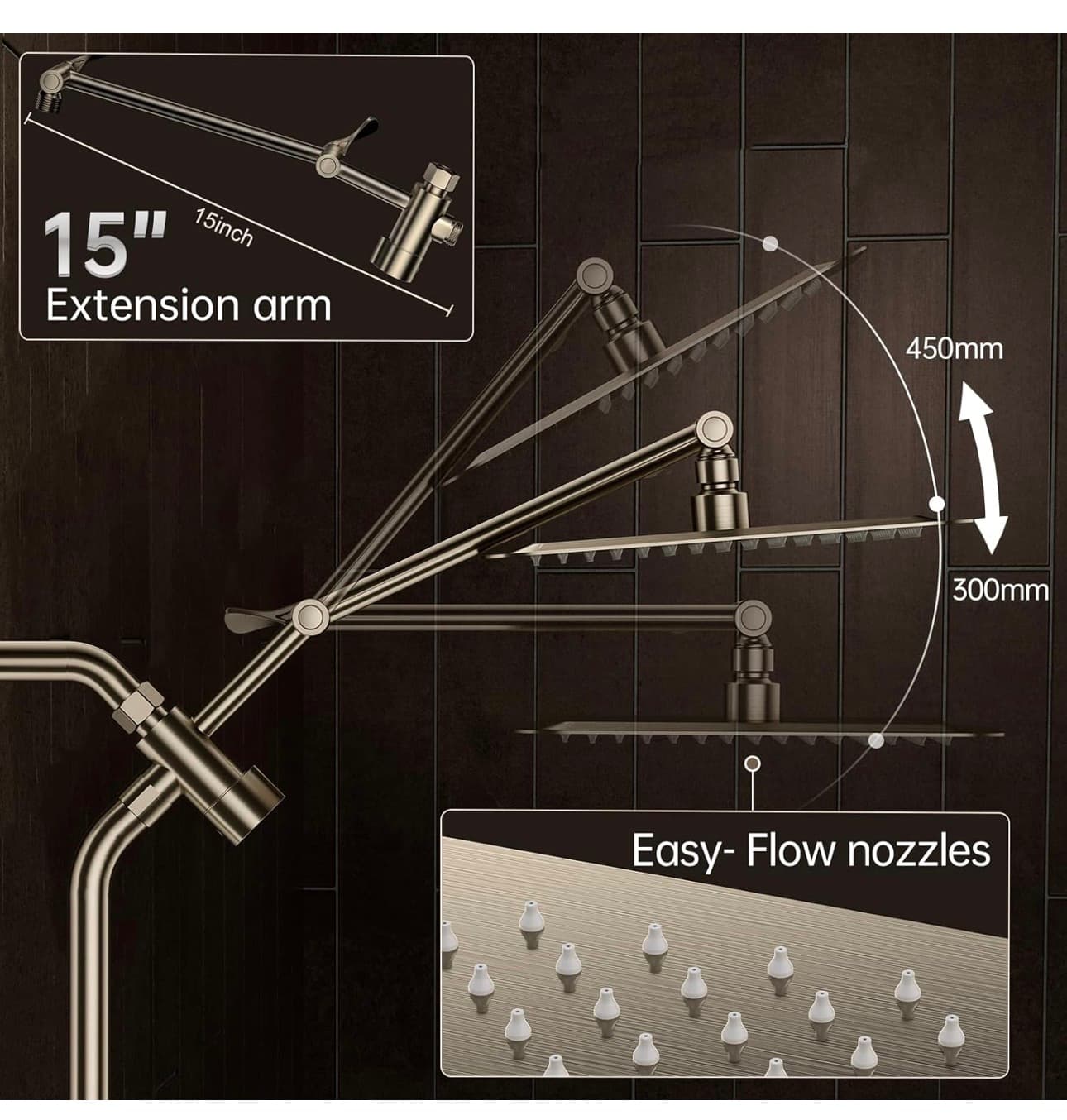 Veken All Metal 10" Shower Head with Handheld, Luxurious Square Double Rain Shower Heads,Power Wash Wand,Dual High Pressure Detachable Rainfall Showerhead with Spray Combo,Extension Arm,Chrome,Sliver Amazon's Choice - Thumbnail 6
