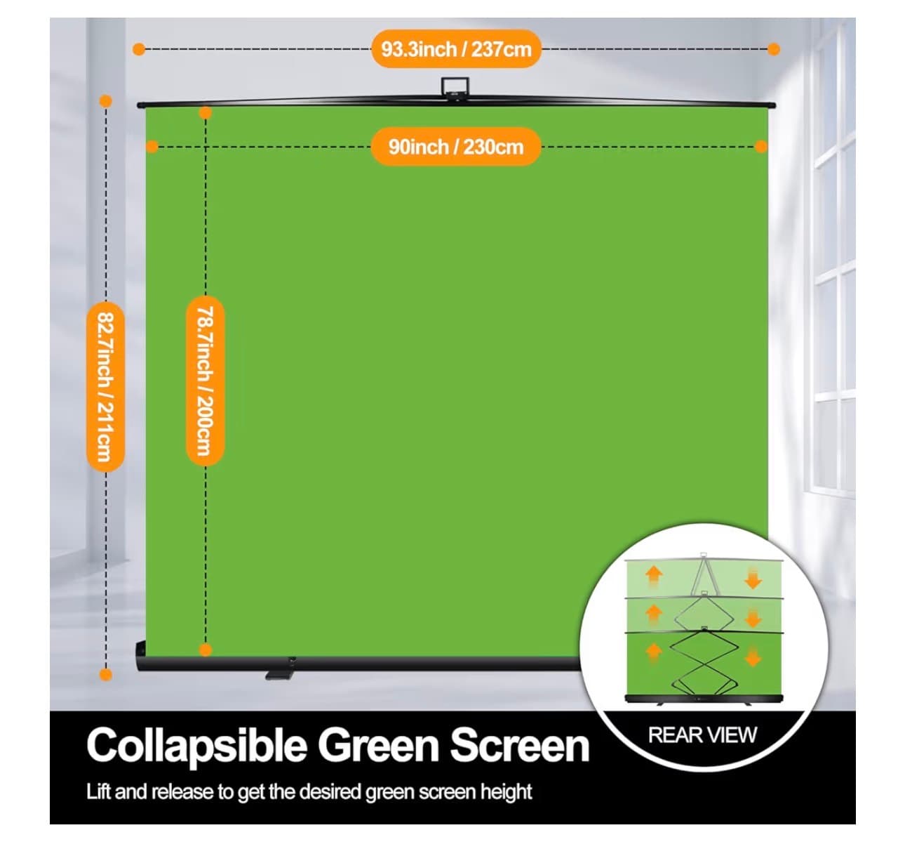 78.7” x 90” Large Collapsible Green Screen - Chroma Key Backdrop - Thumbnail 2