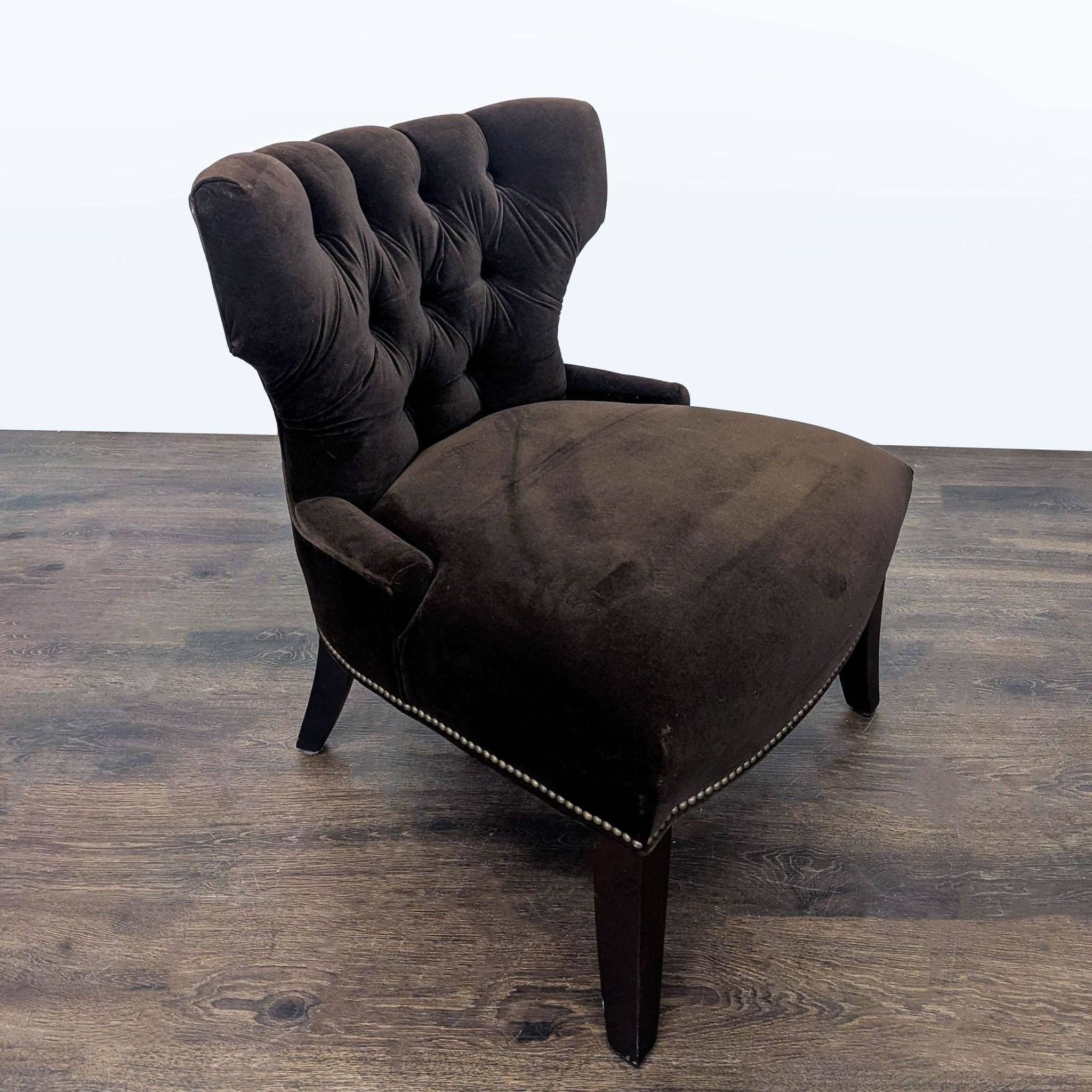 Pottery Barn Tufted Brown Velvet Lounge Chair - Thumbnail 2